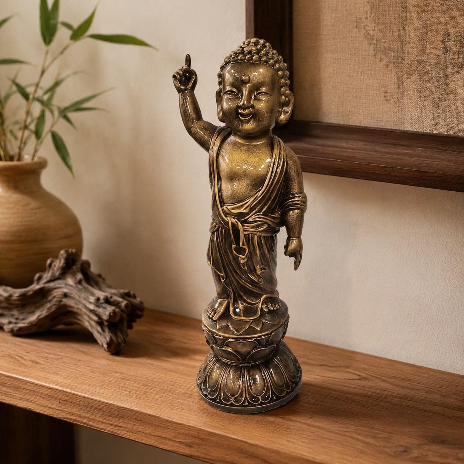Sharplace Estatua Buda, Figura Resina, Escultura Buda, Adorno Escritorio para estantería u Oficina, 48x16cm