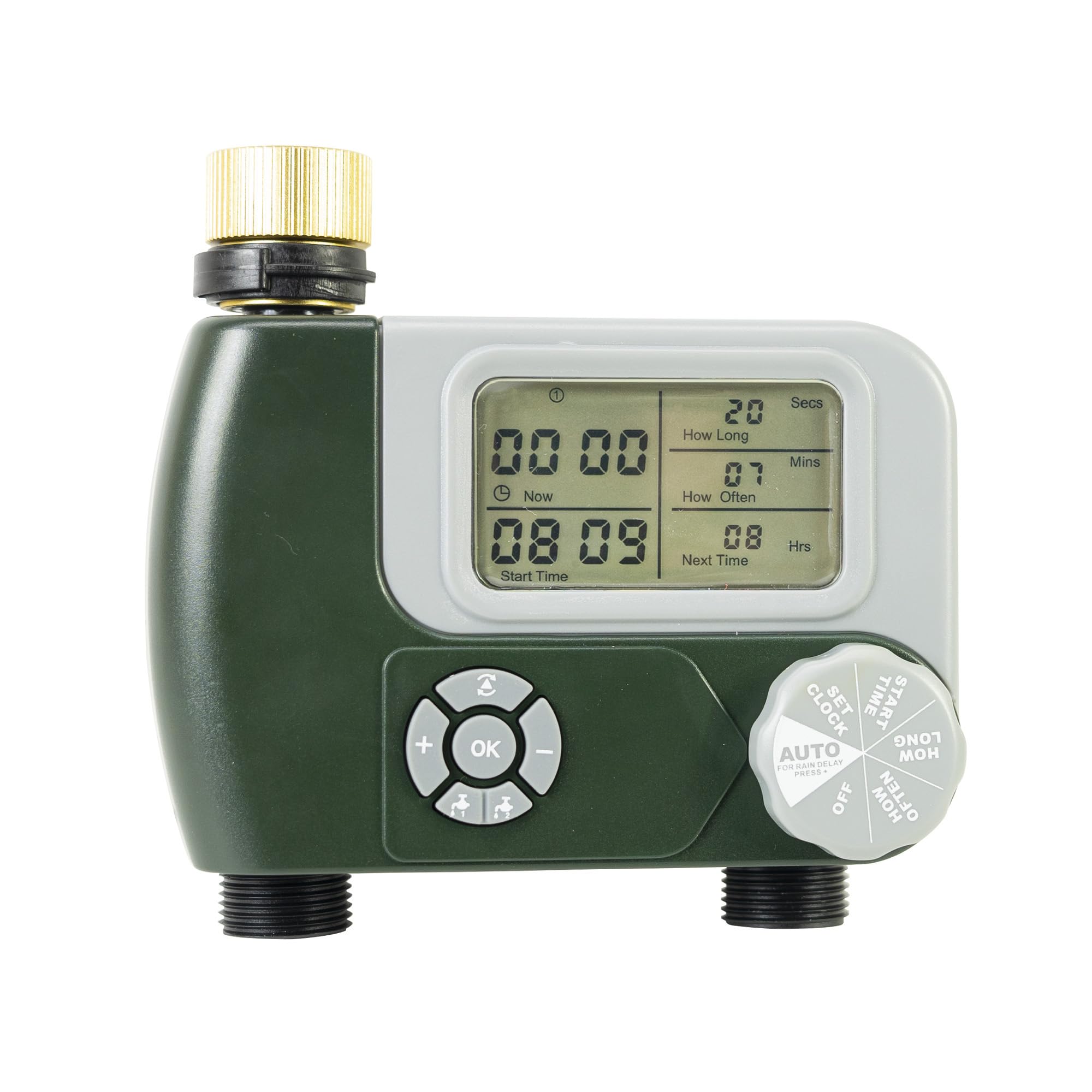 PNI WT10 PRO Irrigation Programmer, LCD Display, 3/4 Metal Connection, 2 Outputs, Dark Green, White, 150 X 50 X 100mm
