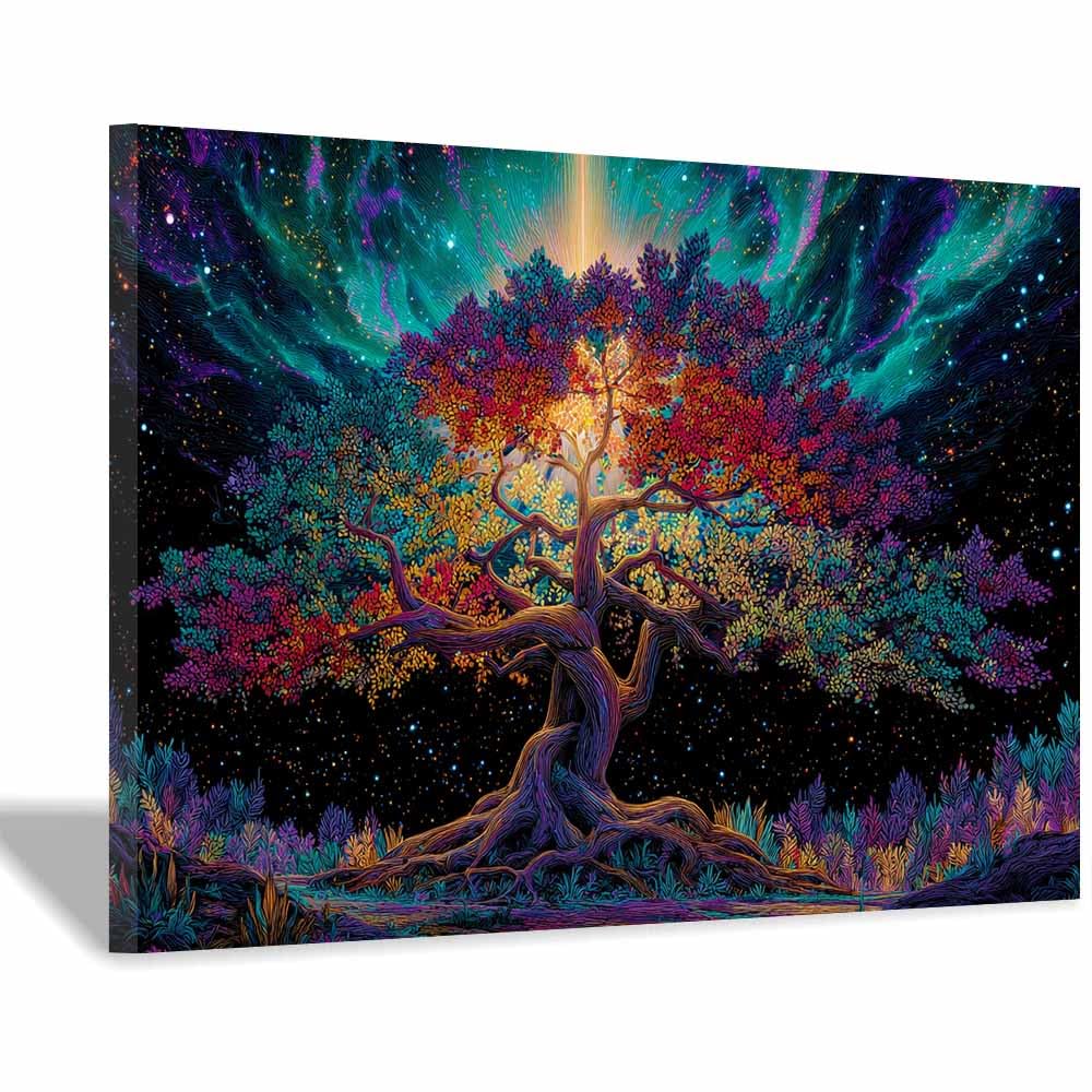 XENIOU Tree Of Life Golden Aquas Glows Tree canvas painting wall art, Living Room Bedroom Hallway Stairs Decoration.(Multicolor)-70x100cm Framed