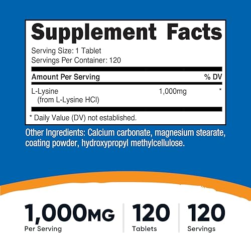 Vista 2 de Nutricost L-Lysine 1000mg, 120 Tablets - Gluten Free, Non-GMO, and Vegetarian Friendly