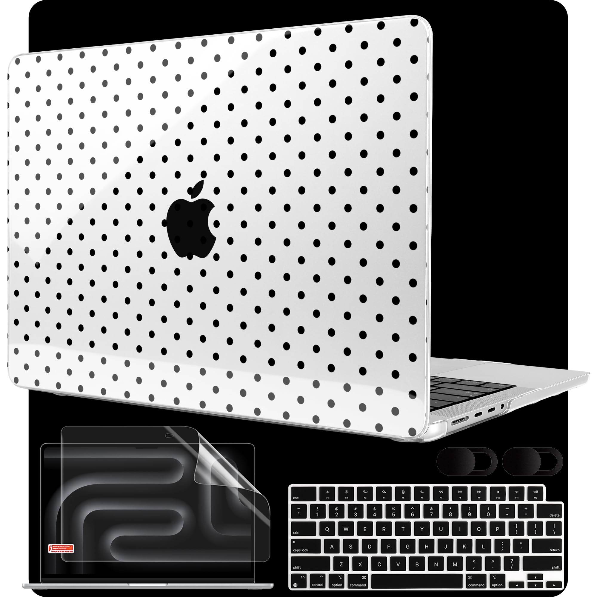 MEEgoodo Case for MacBook Pro 16 inch 2026 2024 2023 2021, Laptop Hard Shell Compatible with M5 M4 M3 M2 M1 Pro/Max Chip, Fit Model A3429/A3428/A3403/A3186/A2991/A2780/A2485, Poka Dot Black