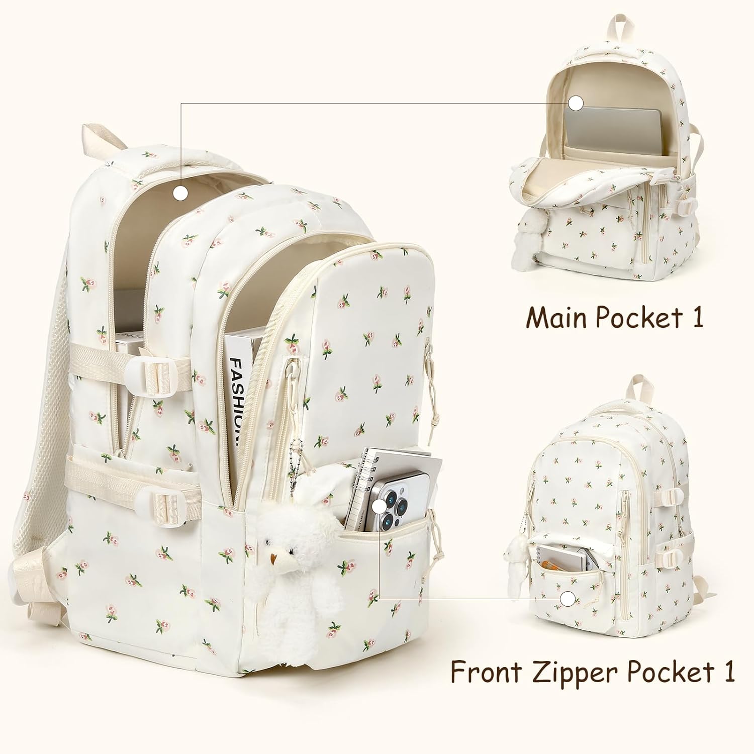 Coquette Flower Backpack - Cute Aesthetic Backpack Kawaii Daypack (A01 Pink Flower) - Image 4