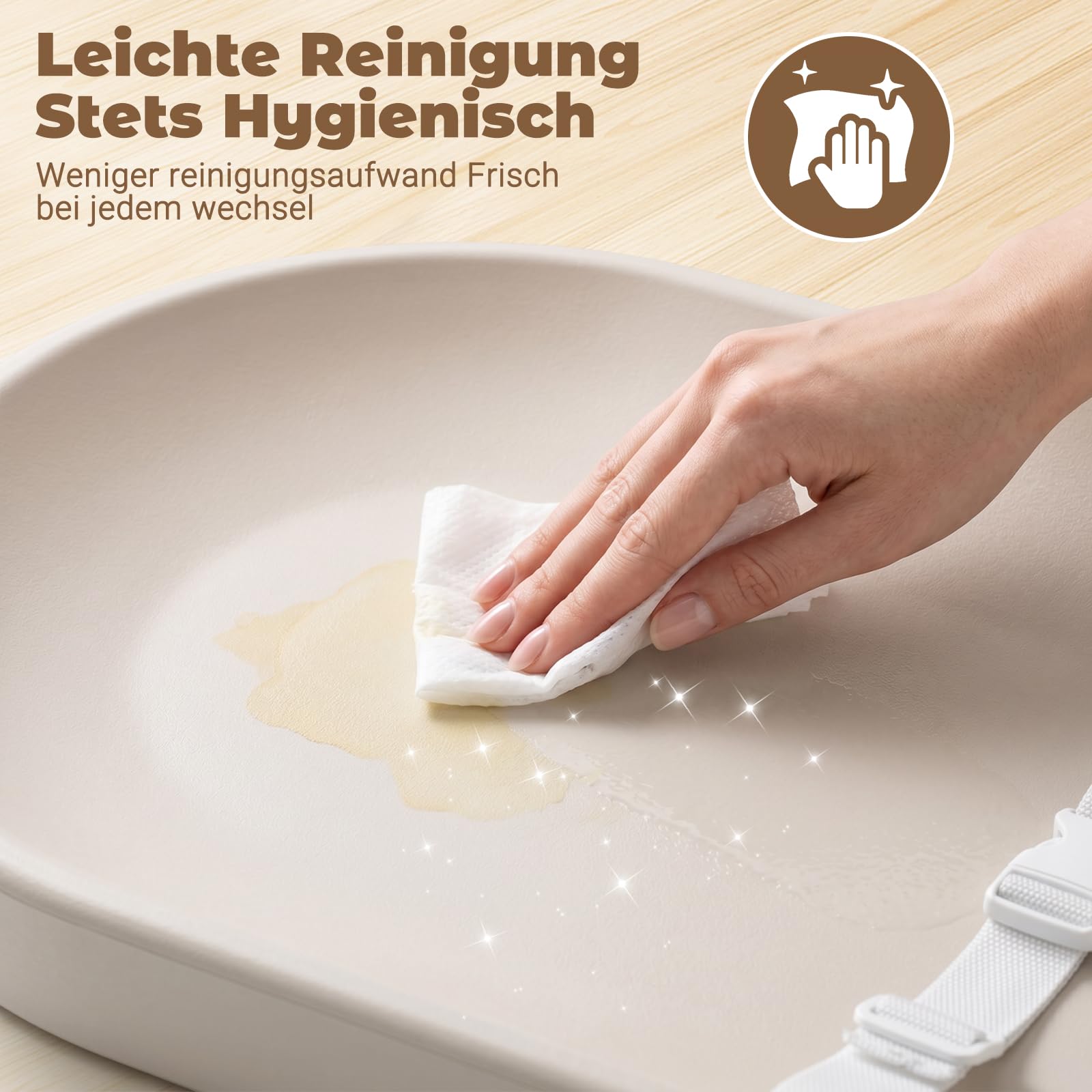 Baby Wickelauflage 73 x 36 cm – Abwaschbar & Wasserdicht. Wickelunterlage aus PU-Material, leicht, weich und mit Sicherheitsgurt. Passend für Kommode & Wickeltisch