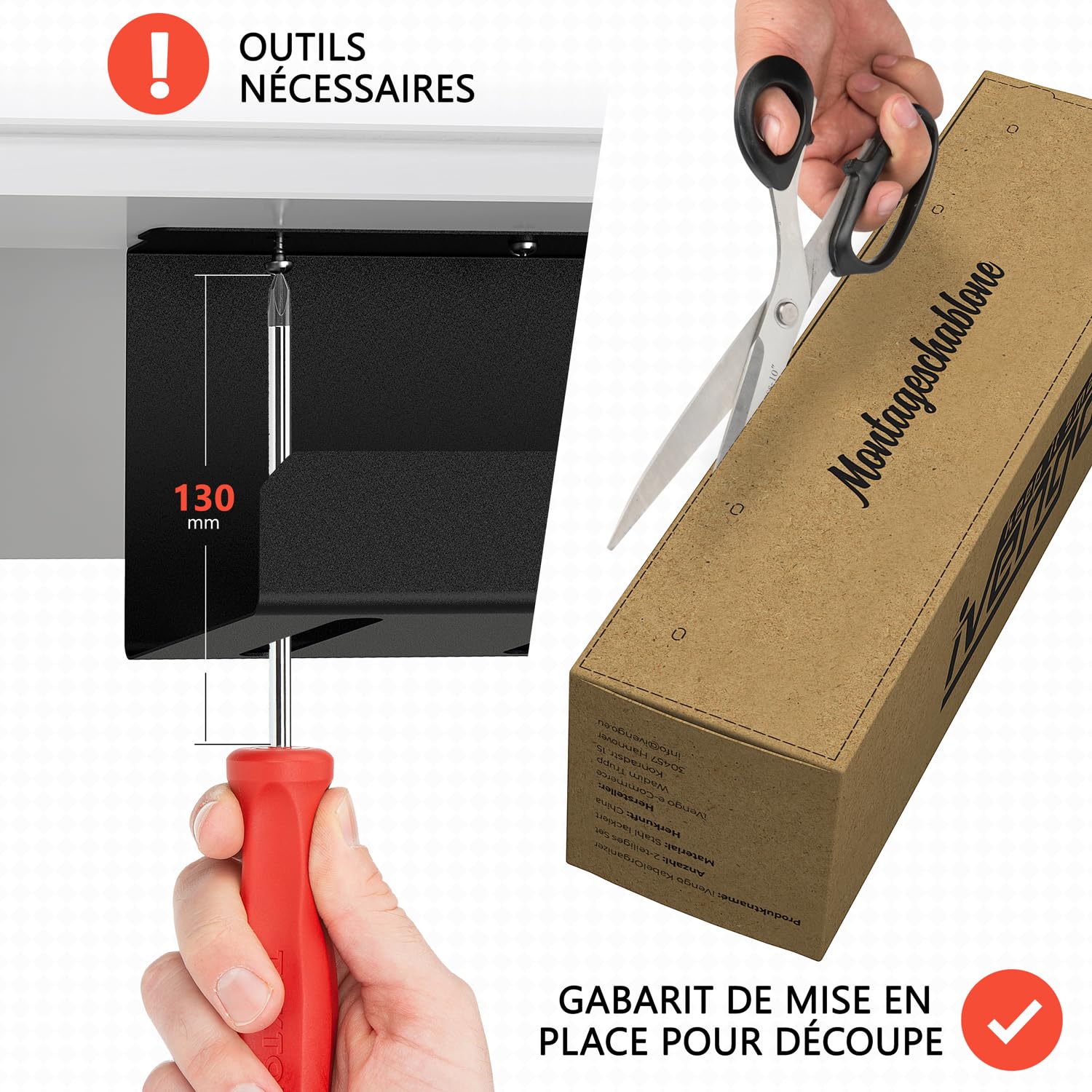 iVengo® XL Passe câbles Bureau TÜV-approuvé [2x50 cm] pour Une Gestion idéale Cable Management - spacieuse Passe Cable Bureau [Set de 2] - Robuste & Intelligent Organisateur de Cable - Noir Mat