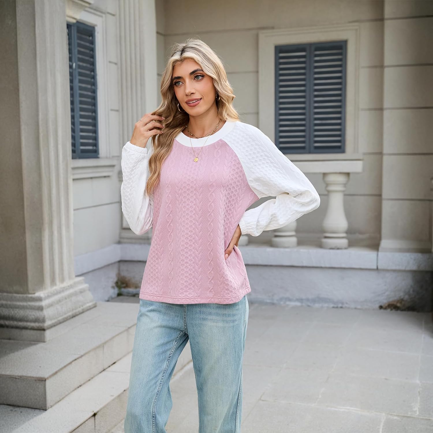 Fall Sweatshirts for Women 2025 Color Block Crew Neck Pullover Long Sleeve Sports Tunic Tops for Teen Girl - Image 6