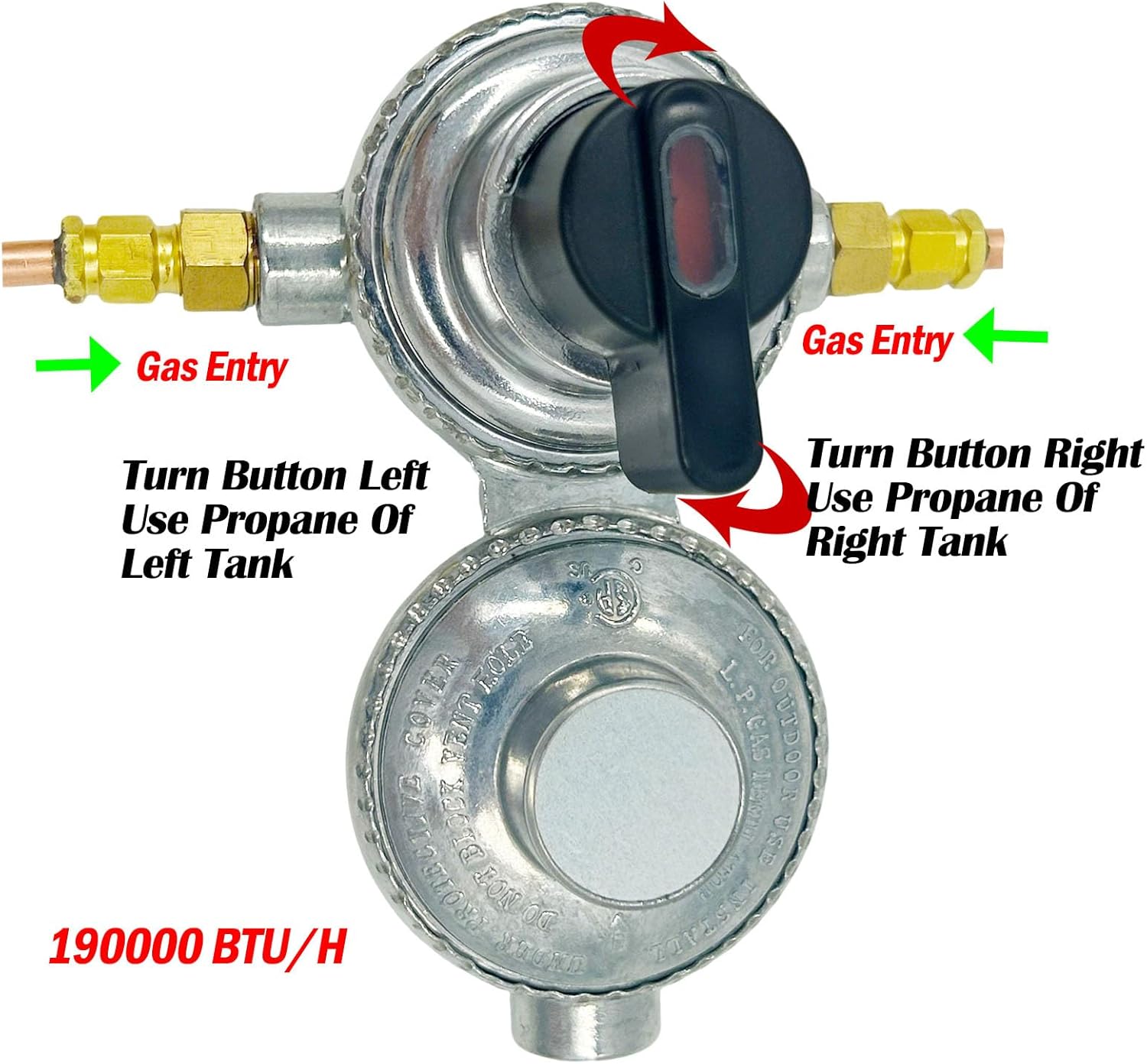 MENSI RV Trailer Tank Propane Regulator 2-Stage Auto Changeover RV Accessories Dual Tank Connection Kit, with 15" Copper Pigtial Hose and 3/8" NPT Exit Connector