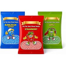 Tiny Chewy Sweets Variety Pack   Bubblegum, Strawberry & Apple Flavour Candy, Mini Bite Size Fruit Sweets Mix, 3 x 110g Bags 330g Total Bundle with Thank You Card