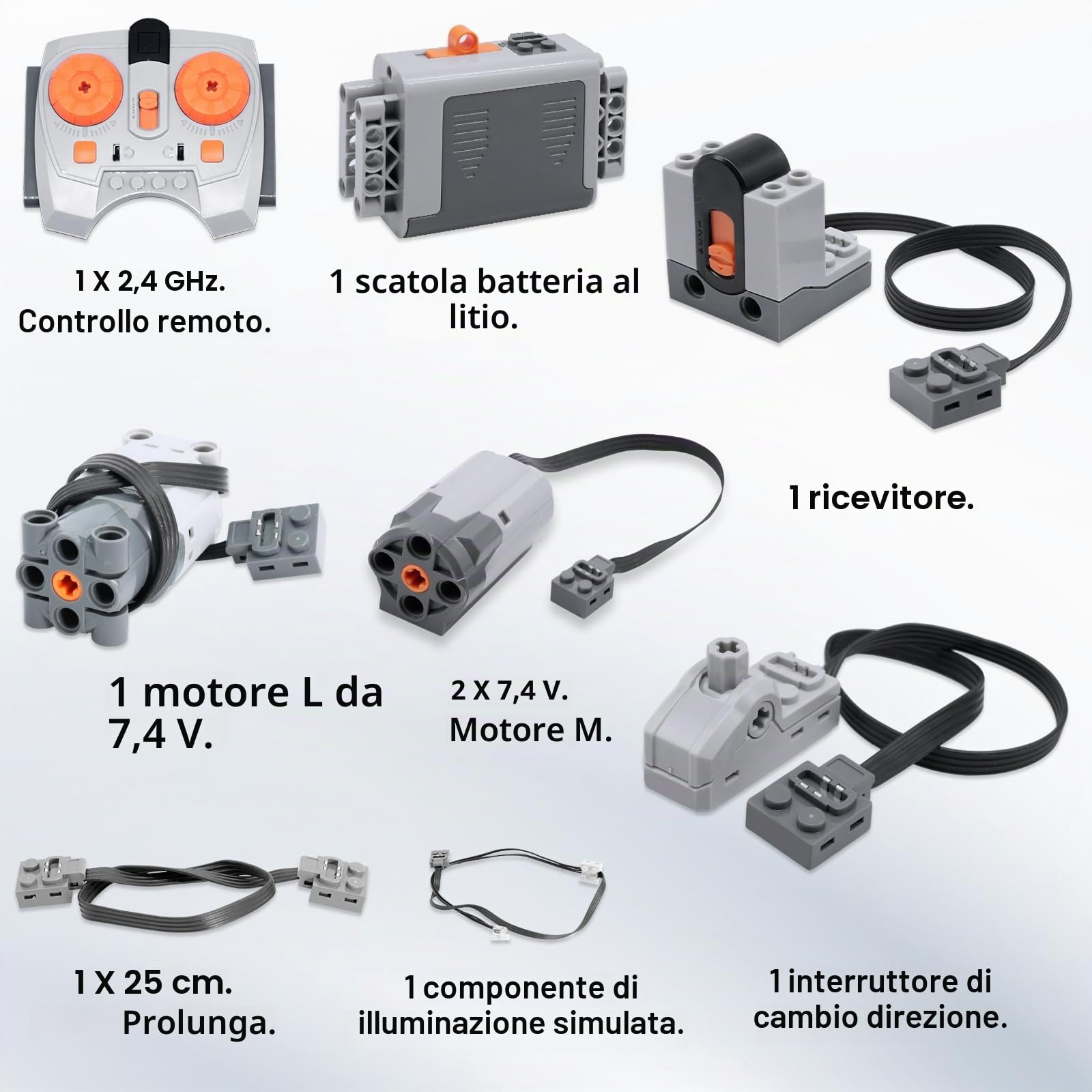 9 PCS motore elettrico giocattolo Set,Power Functions Kit con servomotore, motore M/L, telecomando, scatola della batteria, cavo di prolunga, interruttore di direzione