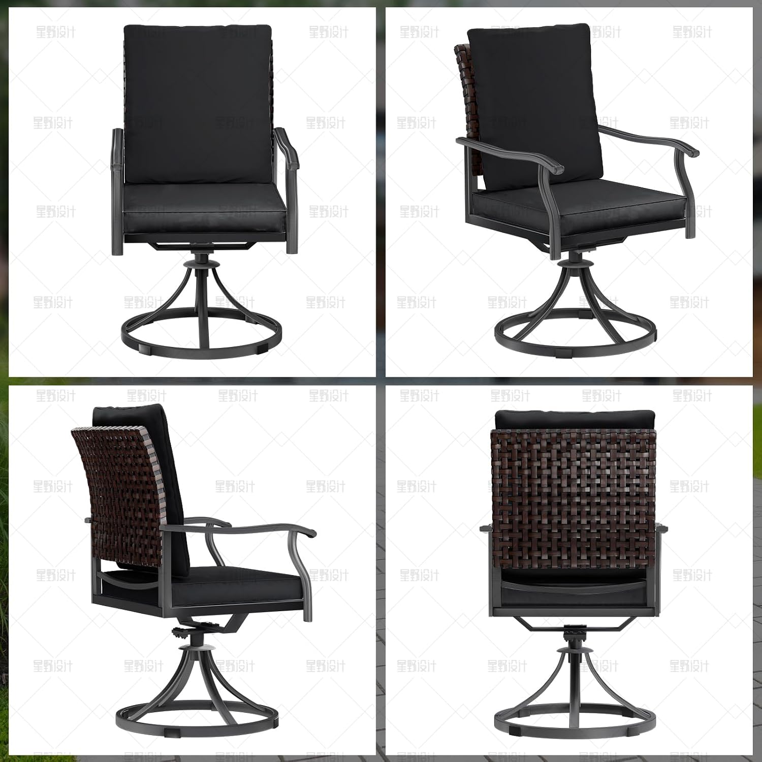 LEVELEVE 2-Piece Swivel Dining Chairs, Outdoor Patio Bistro Chairs for Lawn, Garden, Deck, Backyard & Porch (Matching Series for 5-Piece Set)