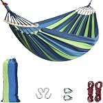Camping Hammock 9FT Double Hammock with Spreader Bar, with Tree Hanging Rope and Carabiner for Patio Porch Backyard Travel Outdoor Indoor- Soft Canvas Fabric