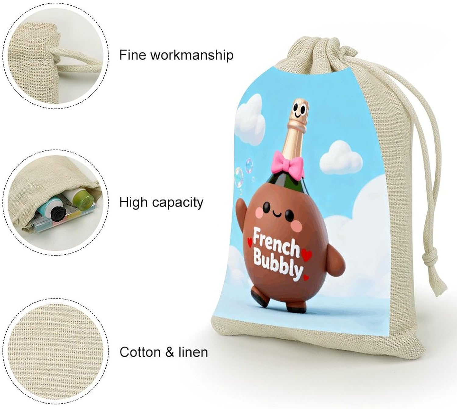 French Bubbly Drawstring Bag Fashionable Cinch Bags Bunches Pocket Set of Eight Multipurpose Drawstring Storage Bags for Daily Storage Kitchen Dressing Table