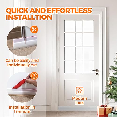 Miniatura 6 de Holikme -Tope para debajo de la puerta, bloqueador de corrientes de aire, aislante de ruido, barrido de puerta, adhesivo fuerte, 39 pulgadas