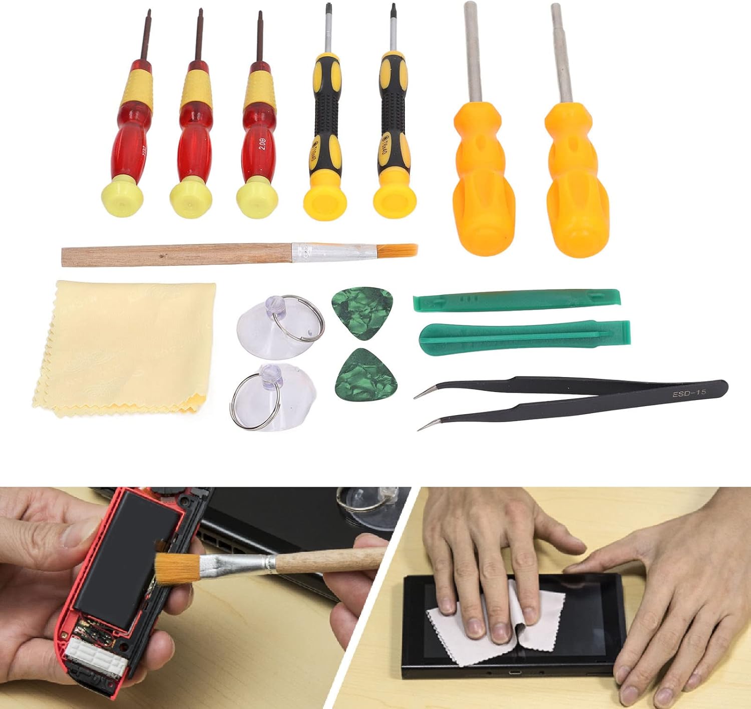17Pcs for Switch Repair Tool Screwdriver Pry Suction Cup Cleaning Brush Joystick Repair Kit for 3DS 2DS