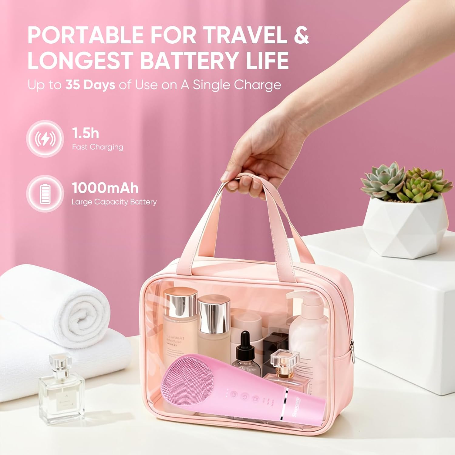 Silicone Face Scrubber Blackhead Scraper Rechargeable 2-in-1 Facial Cleansing Brush & Skin Spatula Duo, IPX7 Waterproof Exfoliating Massager Deep Cleansing for Women and Men(Light Pink) - Image 7