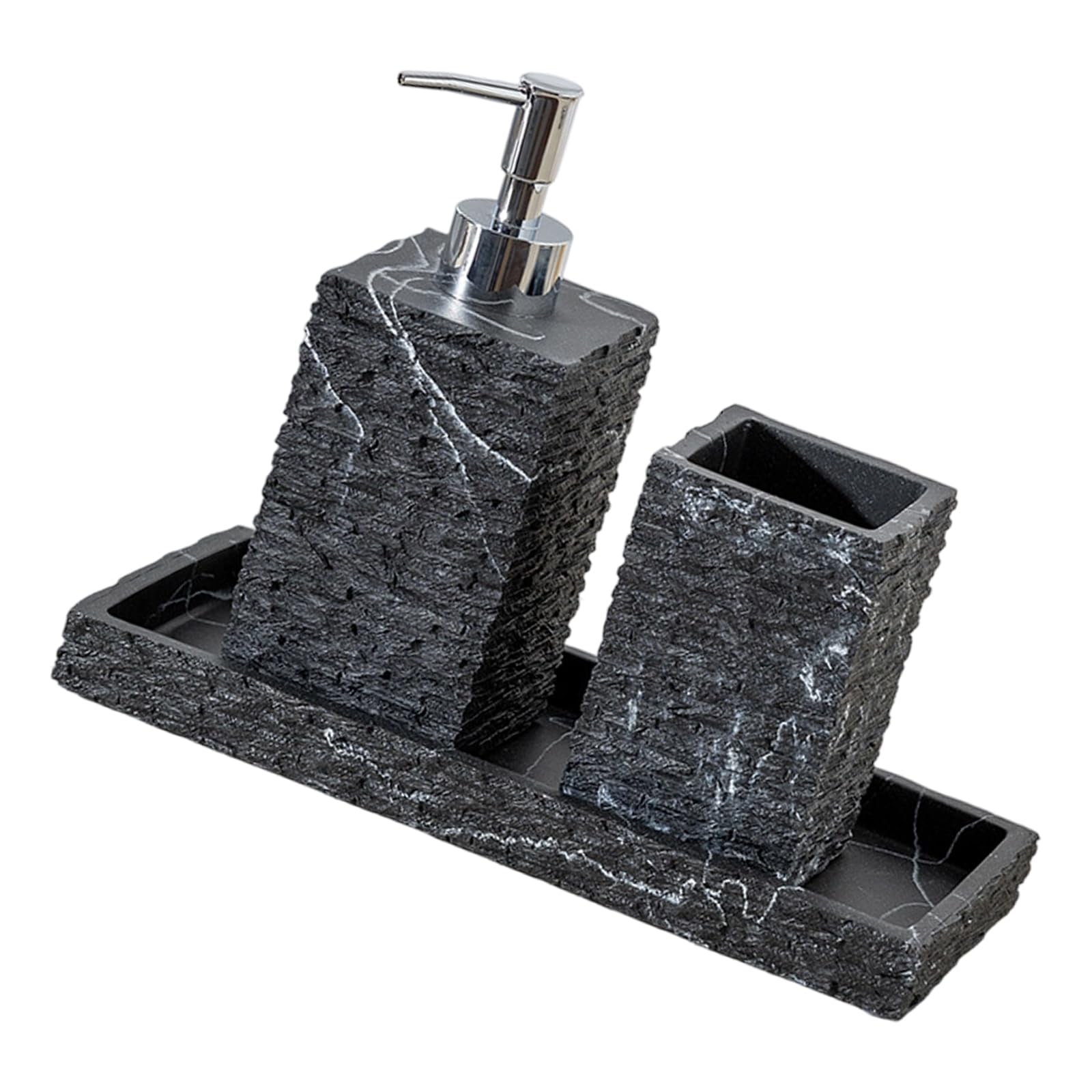 Juego de baño de resina con soporte para cepillo de dientes y bandeja de almacenamiento gris