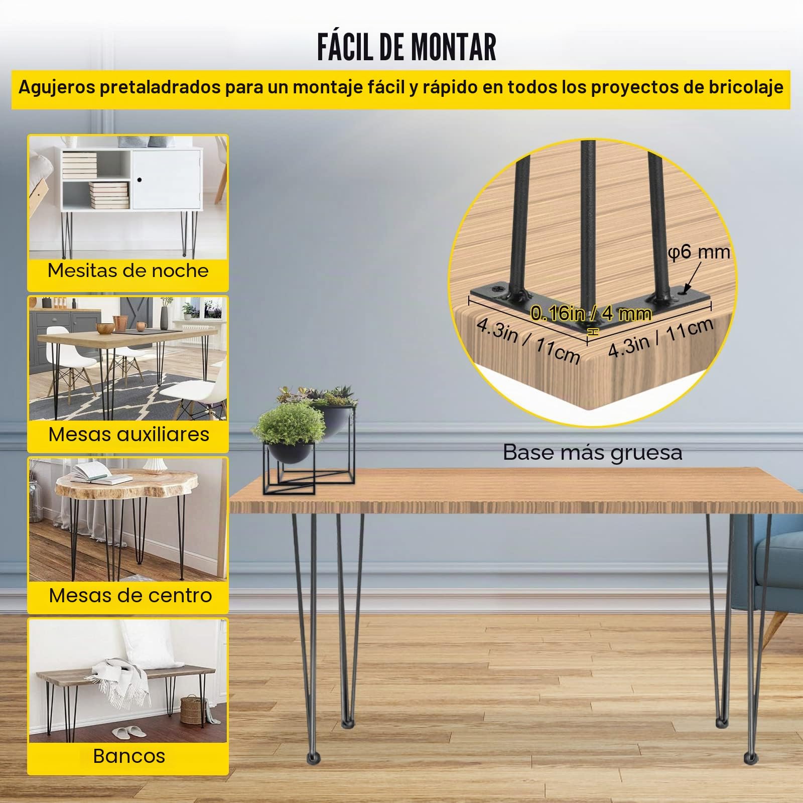 Happybuy Patas para Mesas de Acero al Carbono, Conjunto de Patas de Mesa Altura de Pata 41-102 cm, Patas para Muebles con 4 Pies de Goma, Patas de Mesa con Capacidad de Carga 100 kg (71,1)