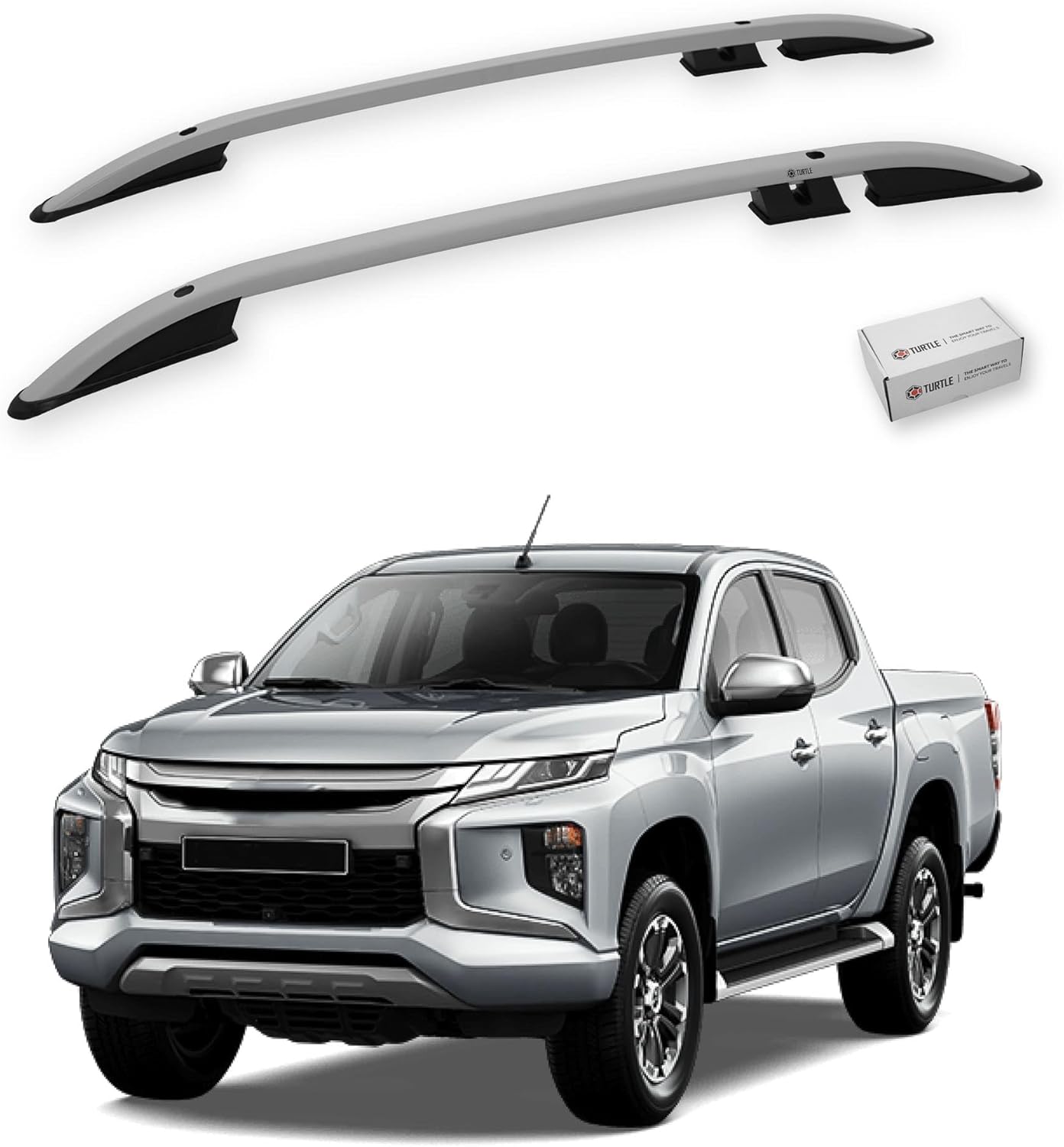 TURTLE Compatible with Mitsubishi L200 (Mk5) 2015-2024 Crown roof Rails | Silver