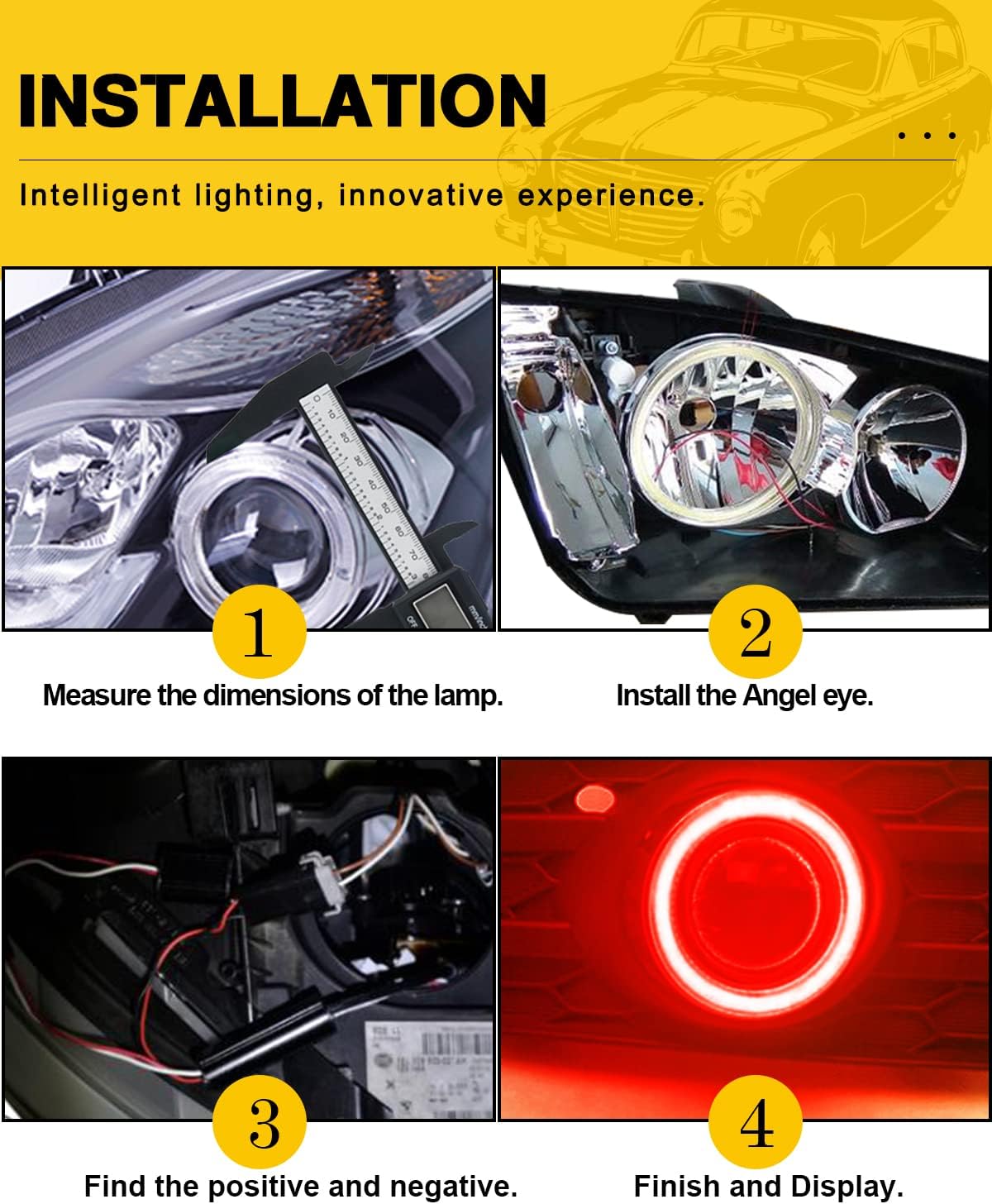Qasim 1 Pair Red 60SMD 70MM Halo Rings Car Angel Eyes Fog Lights COB LED DRL Fog Light with Cover 12V 24V