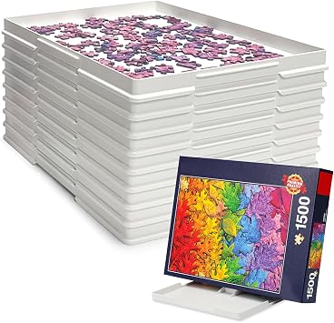 Playboda 9-Pack Puzzle Sorting Trays with Lid that Doubles as a Puzzle Box Stand 11" x 9" Stackable Trays for 10001500 Piece Jigsaw Puzzles, Great Gift for Adult Puzzle Lovers