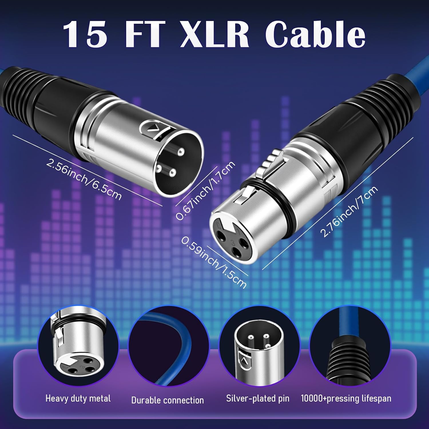 Copkim 6 Pack 15 ft Bright XLR Cables 3 Pins Balanced XLR Microphone Cable to Male to Female Mic Cable for Microphone, Mixer, Recording Studio, Podcast(Bright Color)