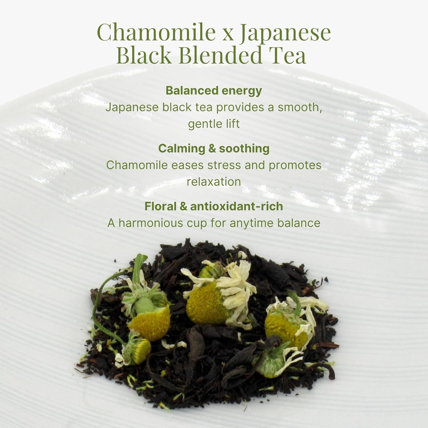 Chamomile + Japanese Black Tea Blend – 30 Bags – Balanced Floral & Bold Infusion