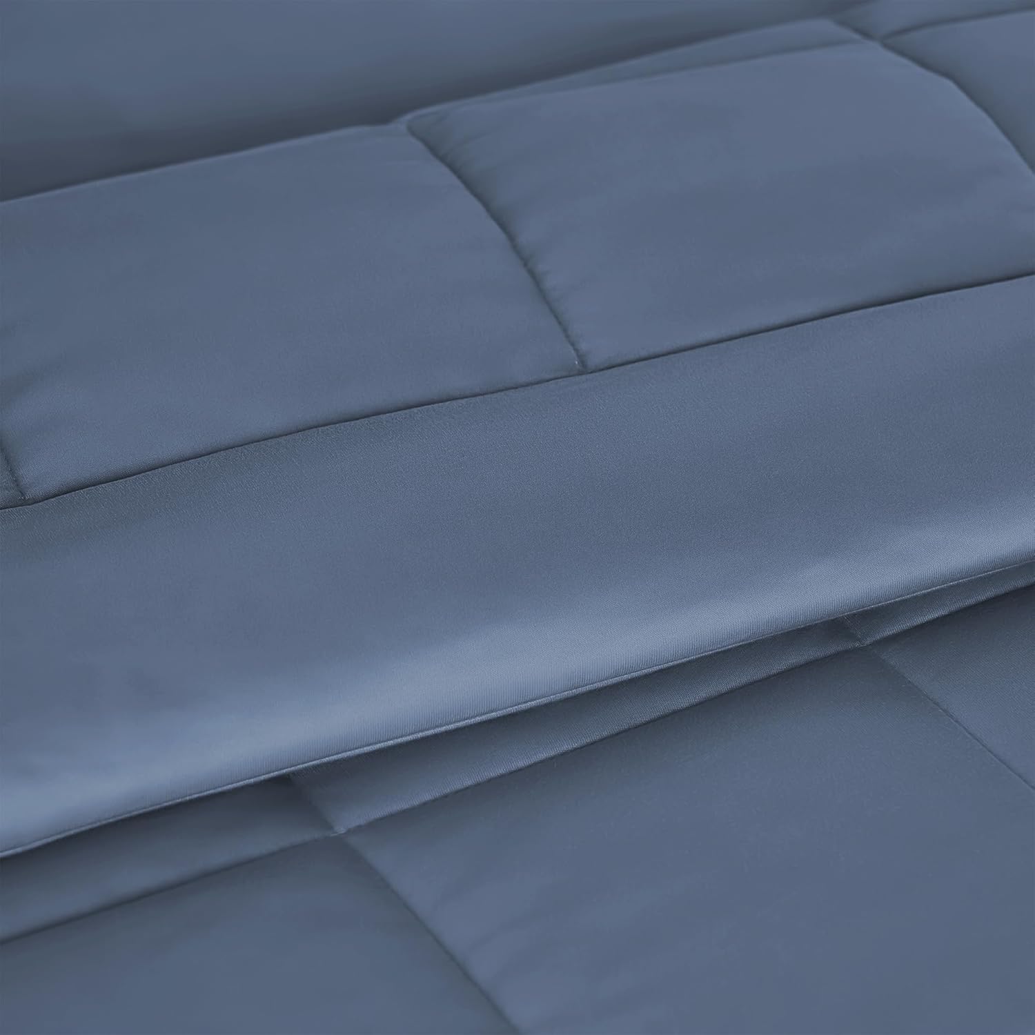 Wonderful Fall Bedding Set Queen Size - Box Stitch Quilt Set 3 Pieces Dusty Blue Lightweight Comforter with Pillowshams, Soft Coverlet Solid Bedspread 94"x94"