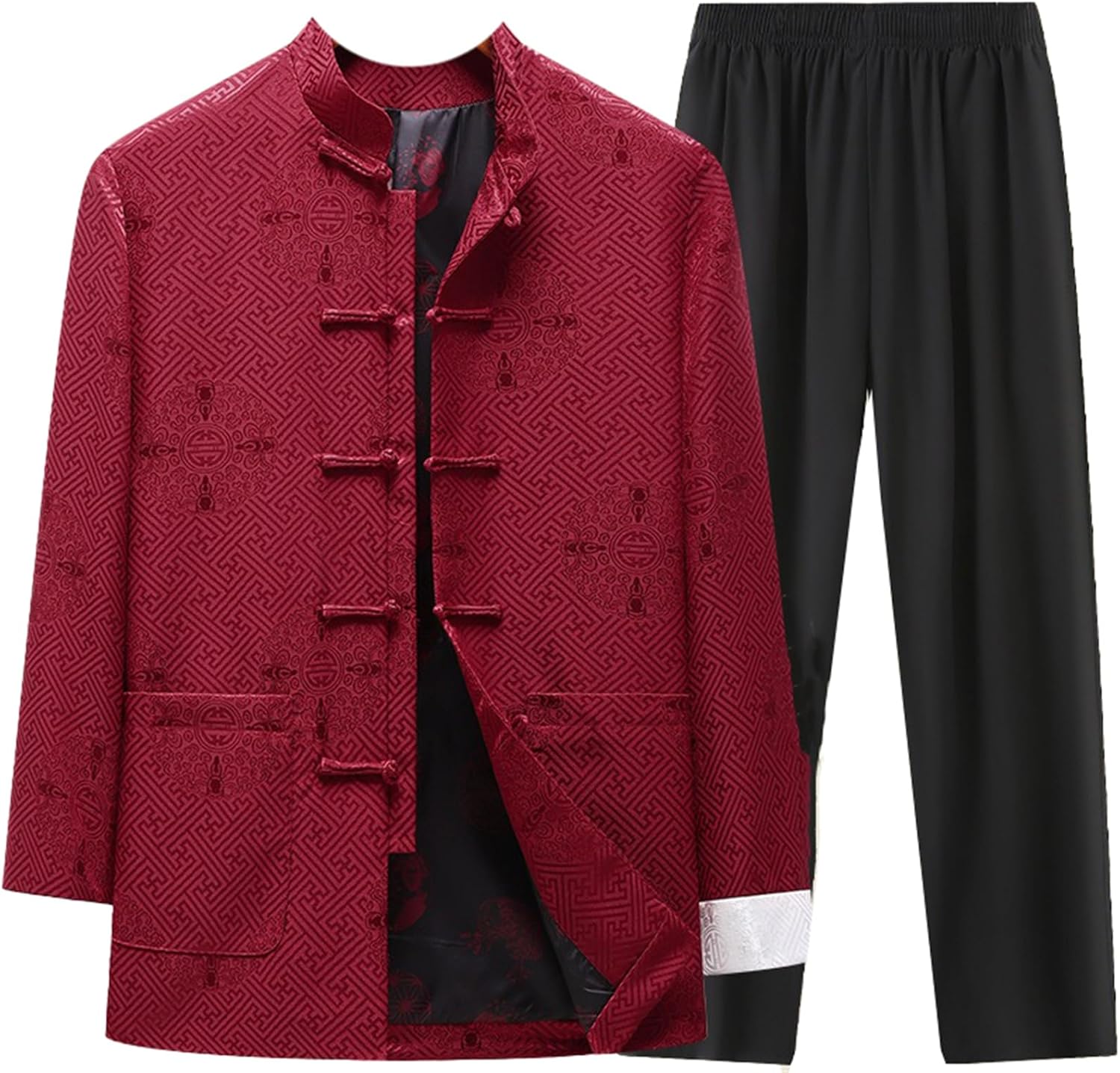 Casual Men's Chinese Style Suit, Middle-Aged and Elderly Long Sleeve Spring and Autumn 2-Piece Set