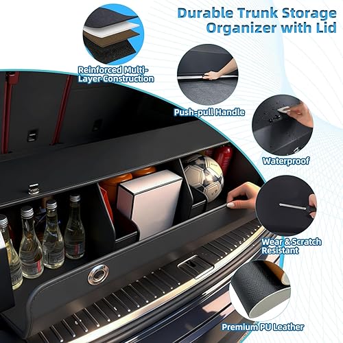 Miniatura 3 de Organizador de maletero SUV con luz LED, caja de almacenamiento de cuero impermeable para el modelo Y 2022-2023, organizador plegable para SUV,