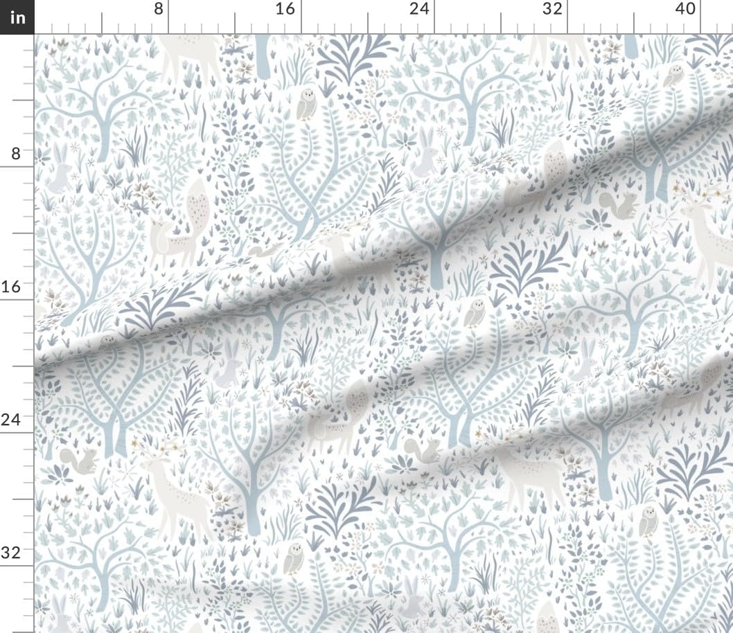 Spoonflower Fabric - Soft Woodland Baby Animals Neutral Light Blue Beige Boho Farmhouse Printed on Petal Cotton Fabric by The Yard - Sewing Quilting Apparel Crafts Decor