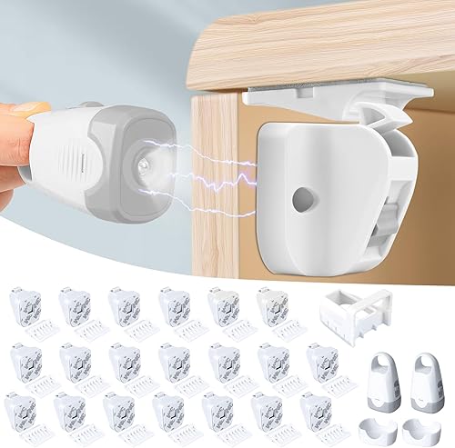 Cerraduras magnéticas para gabinete para niños (20 cerraduras y 2 llaves) Cerraduras de gabinete a prueba de bebés con función de iluminación, se