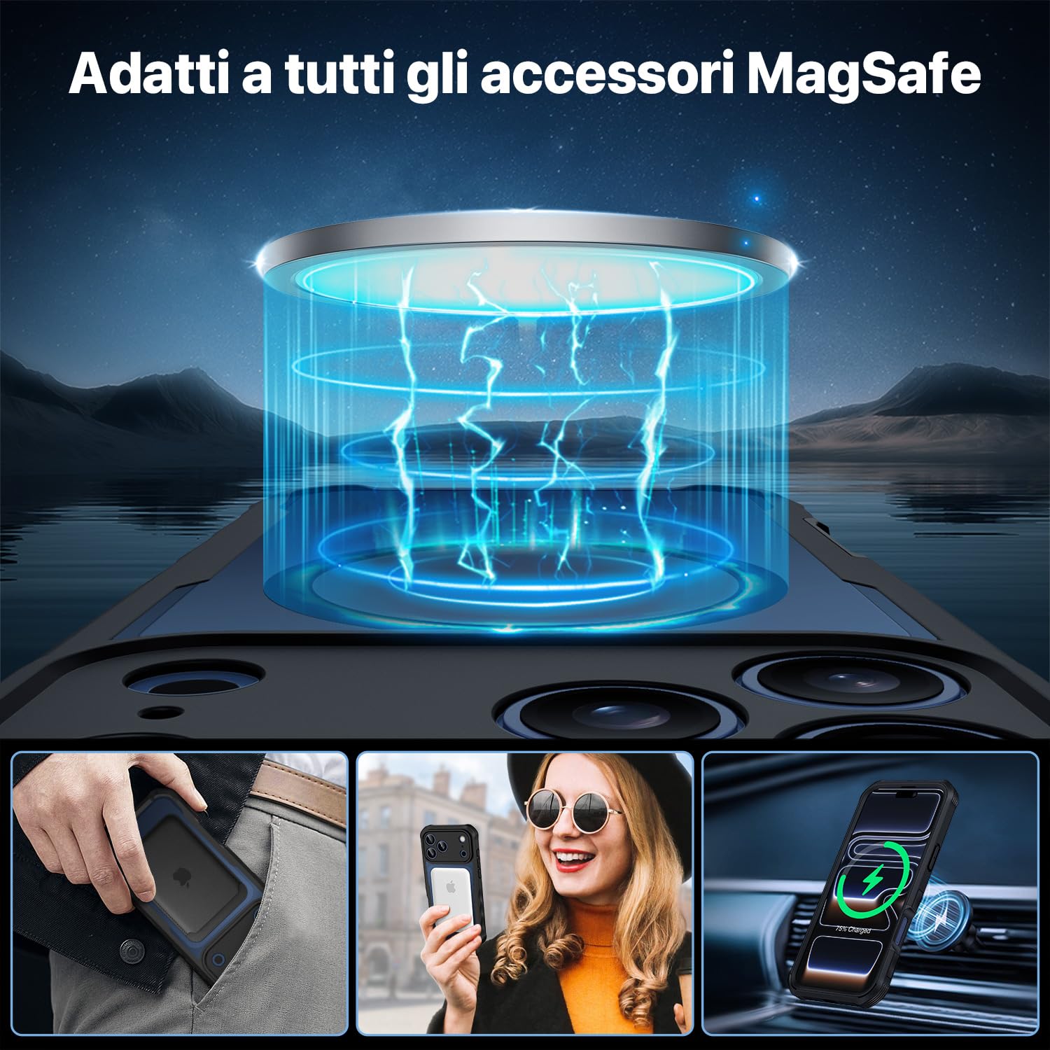CENHUFO Magnetica Privacy Cover iPhone 17 Pro Max [Compatibile con Magsafe] Integrata Vetro Temperato Anti Spia Schermo e Protezione Fotocamera, Custodia Antiurto 360 Gradi Doppia Faccia Case -Nero