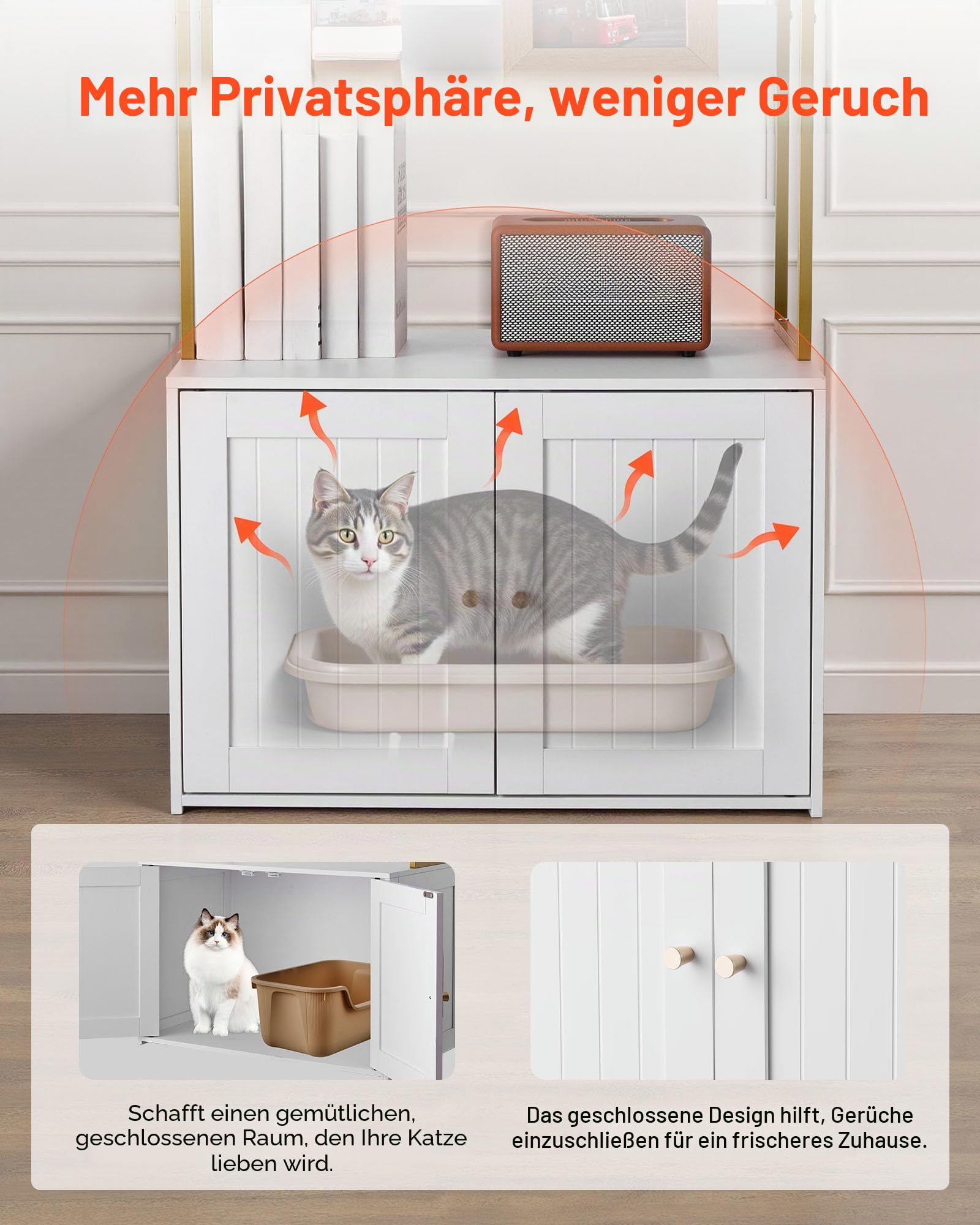 VEVOR Katzenschrank, 700x450x1245 mm, Katzentoilette mit Metallbeinen & 2-stöckigen Lagerregalen, Katzenklo Schrank, Katzenhaus, passend für die meisten Katzentoiletten, für das Wohnzimmer