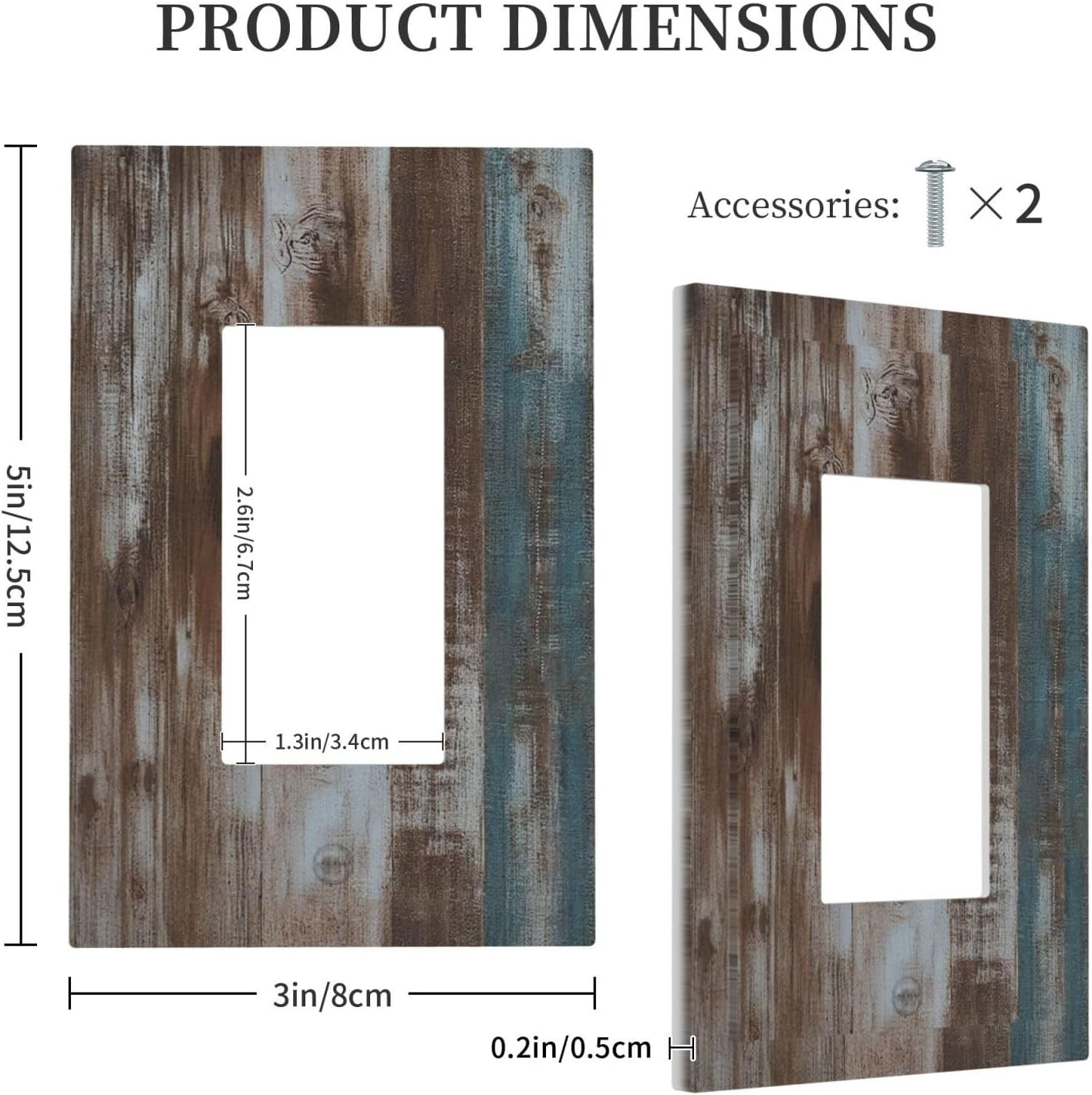 Vintage Blue Brown Wood Grain Decorative Outlet Covers 1 Gang Single Rocker Wall Plates Gfci Faceplate Light Switch Cover Plate for Bedroom Farmhouse Decor