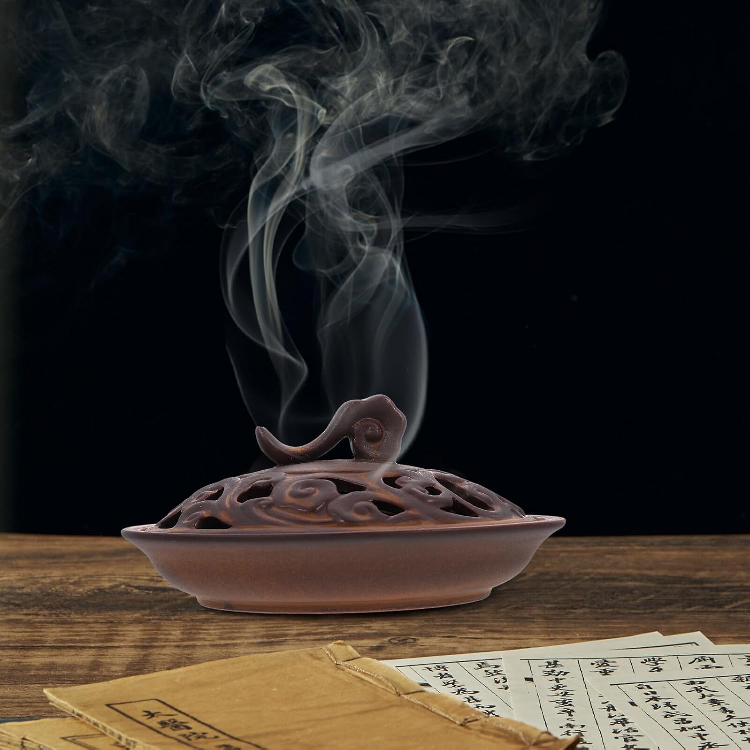 Angoily Ceramic Incense Burner Holder Antique Style Home Censer Decor with Retro Bronze Finish for Aromatherapy and Meditation Room Use