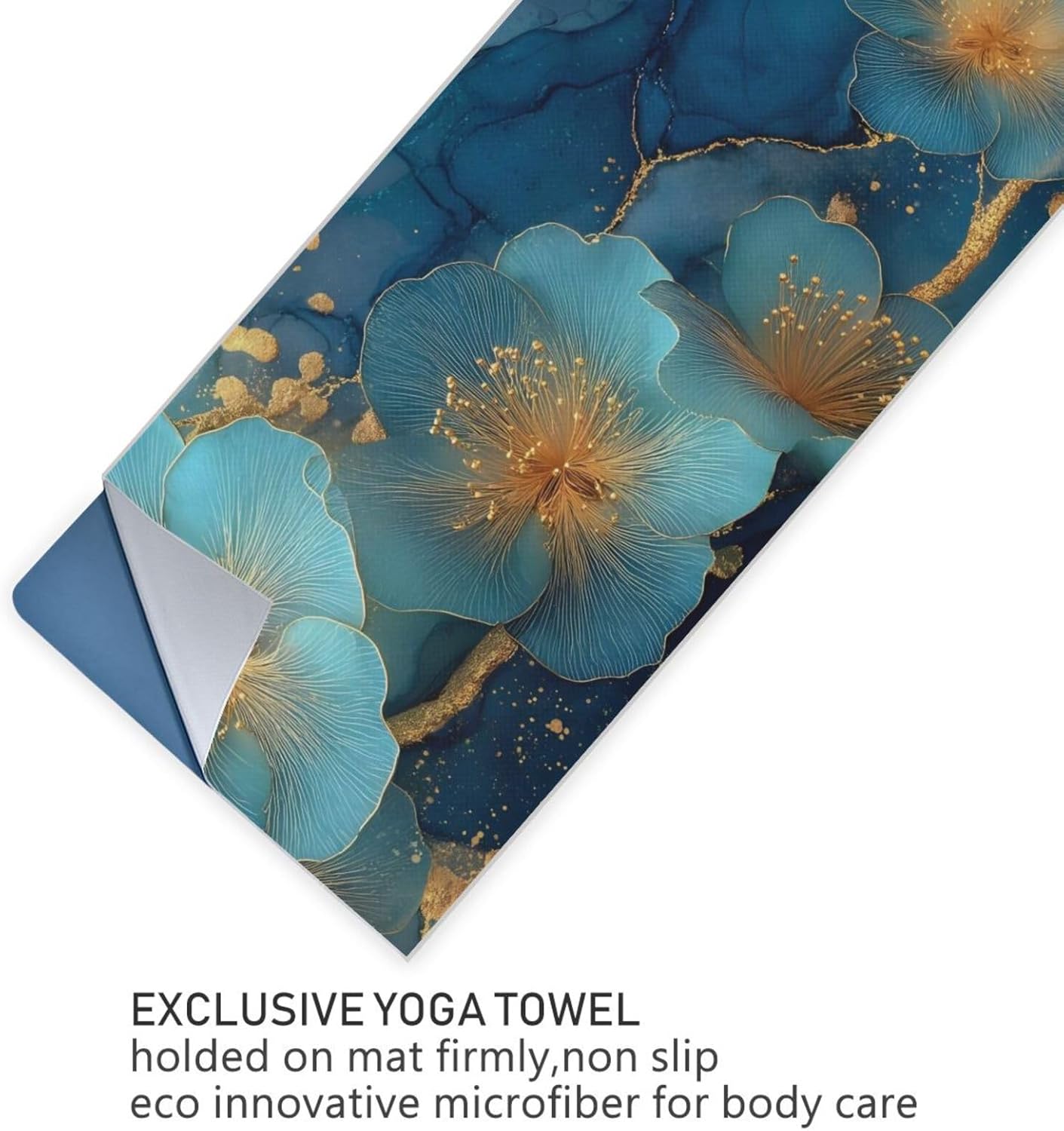 Marble Flower Art Yoga Mat Towel with Silicone Grip Dot – 73"x27" Non-Slip Sweat Absorbent Microfiber Yoga Towel for Home Gym Studio