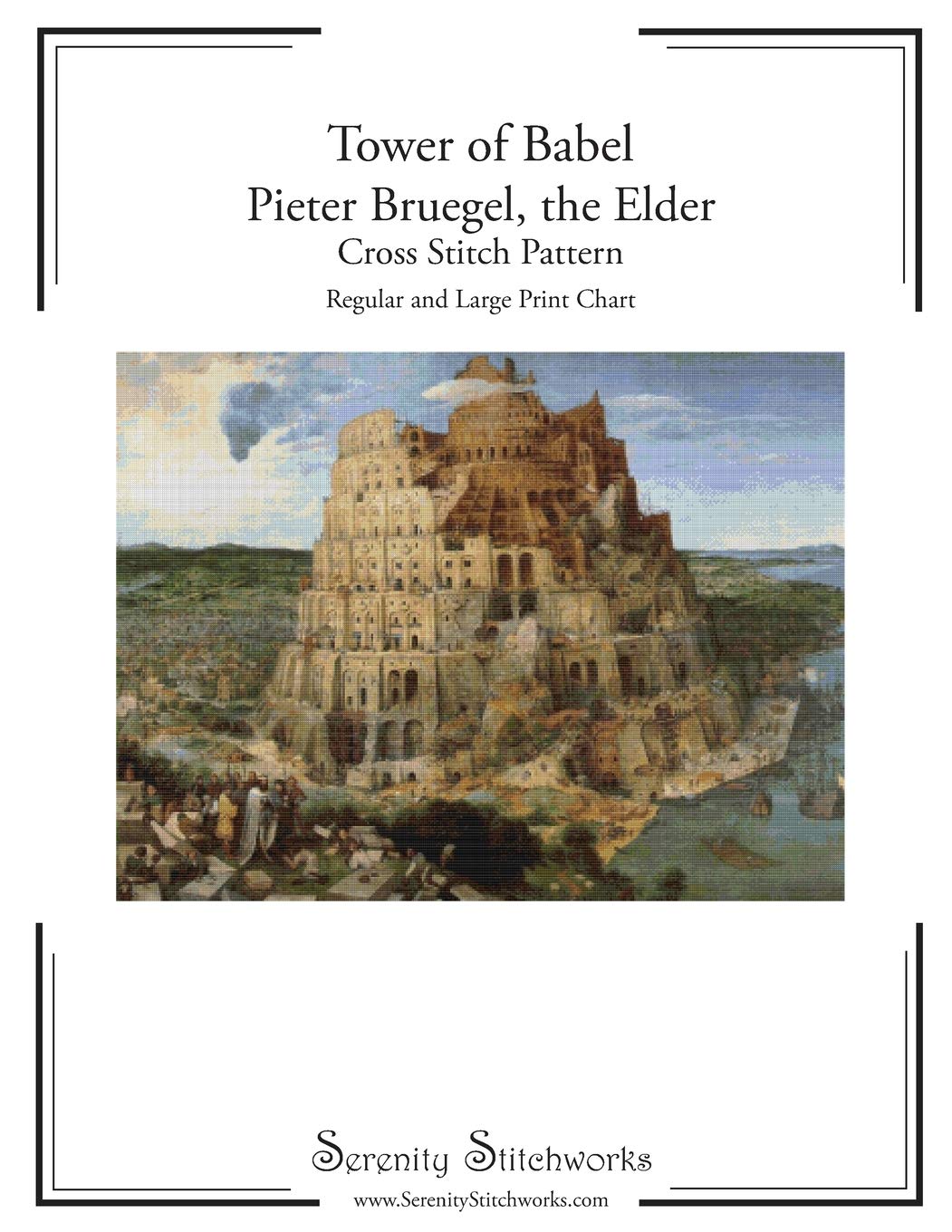 Tower of Babel - Pieter Bruegel, the Elder - Cross Stitch Pattern: Regular and Large Print Chart