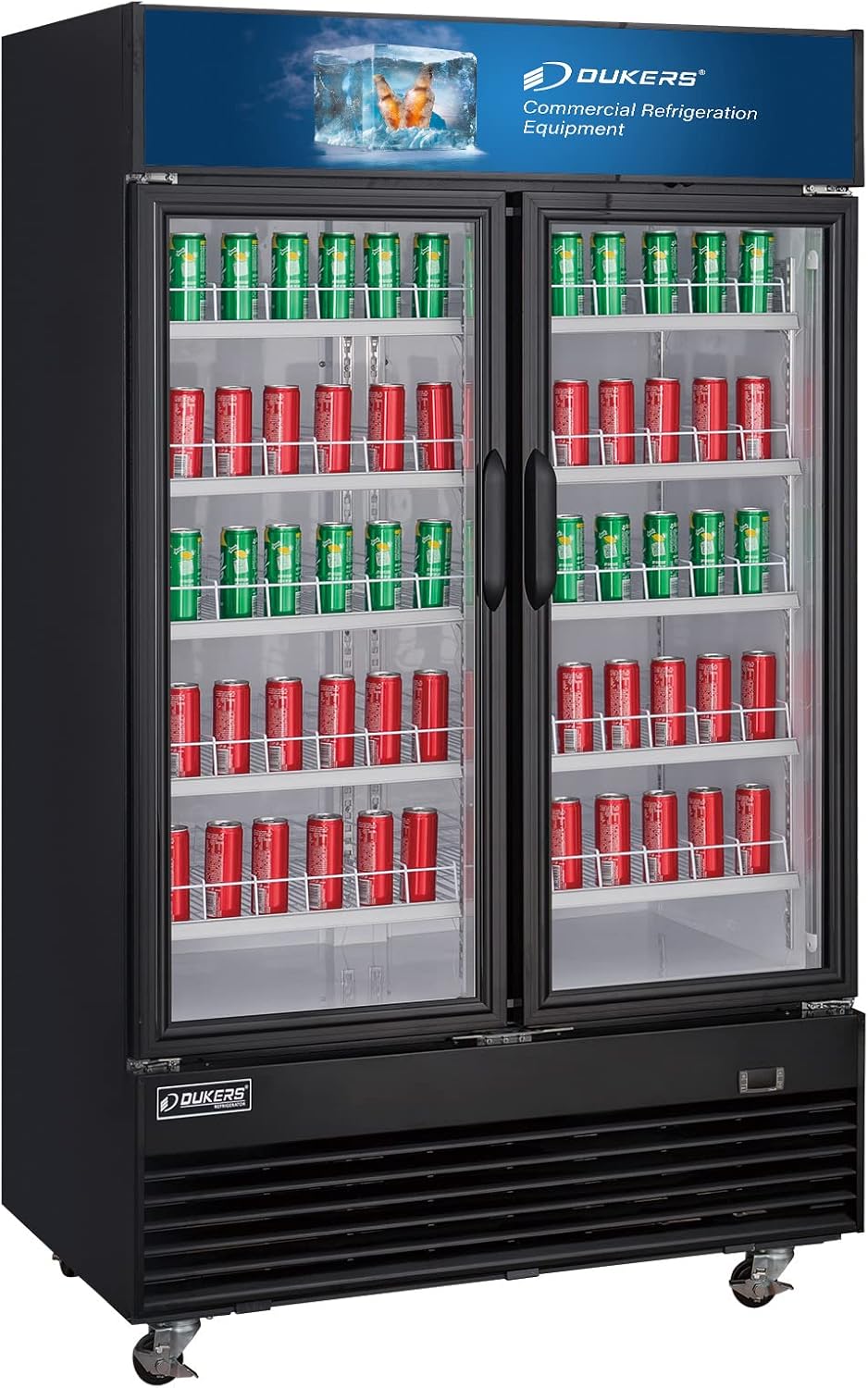 Dukers DSM-33R Commercial Hinged Double Glass Door Merchandiser Refrigerator, 33.5 cu.ft.