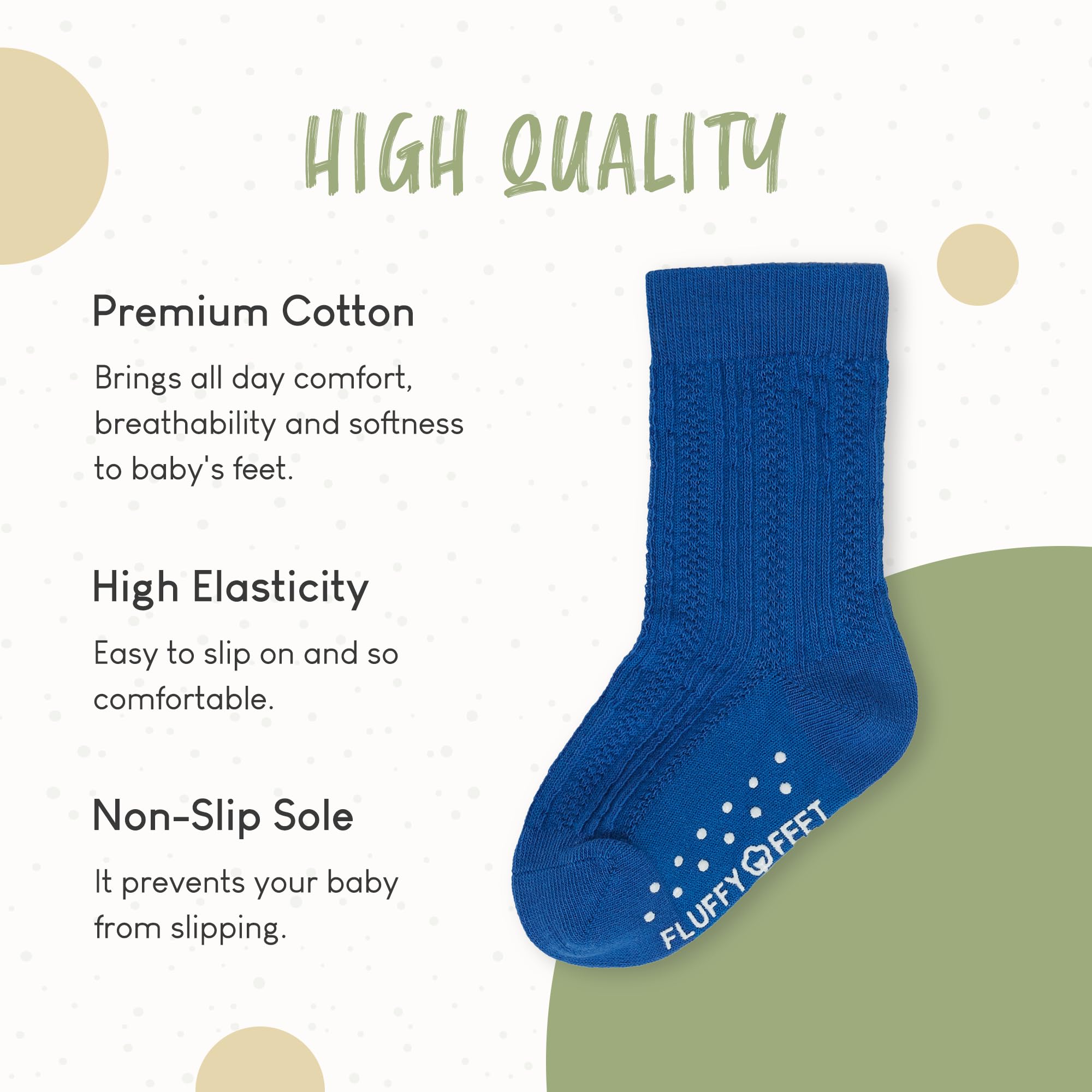 fluffyfeet Cotton Baby Grip Knee Socks 6 Pairs Boys Girl Anti Slip Sole Knee Sock Newborn Toddlers Seamless Socks