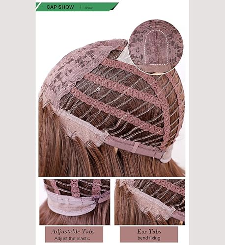 Miniatura 5 de LANOVA - Peluca rubia con fleco, peluca sintética castaño desvanecido con fleco, pelucas del largo del hombro, peluca recta natural, peluca de