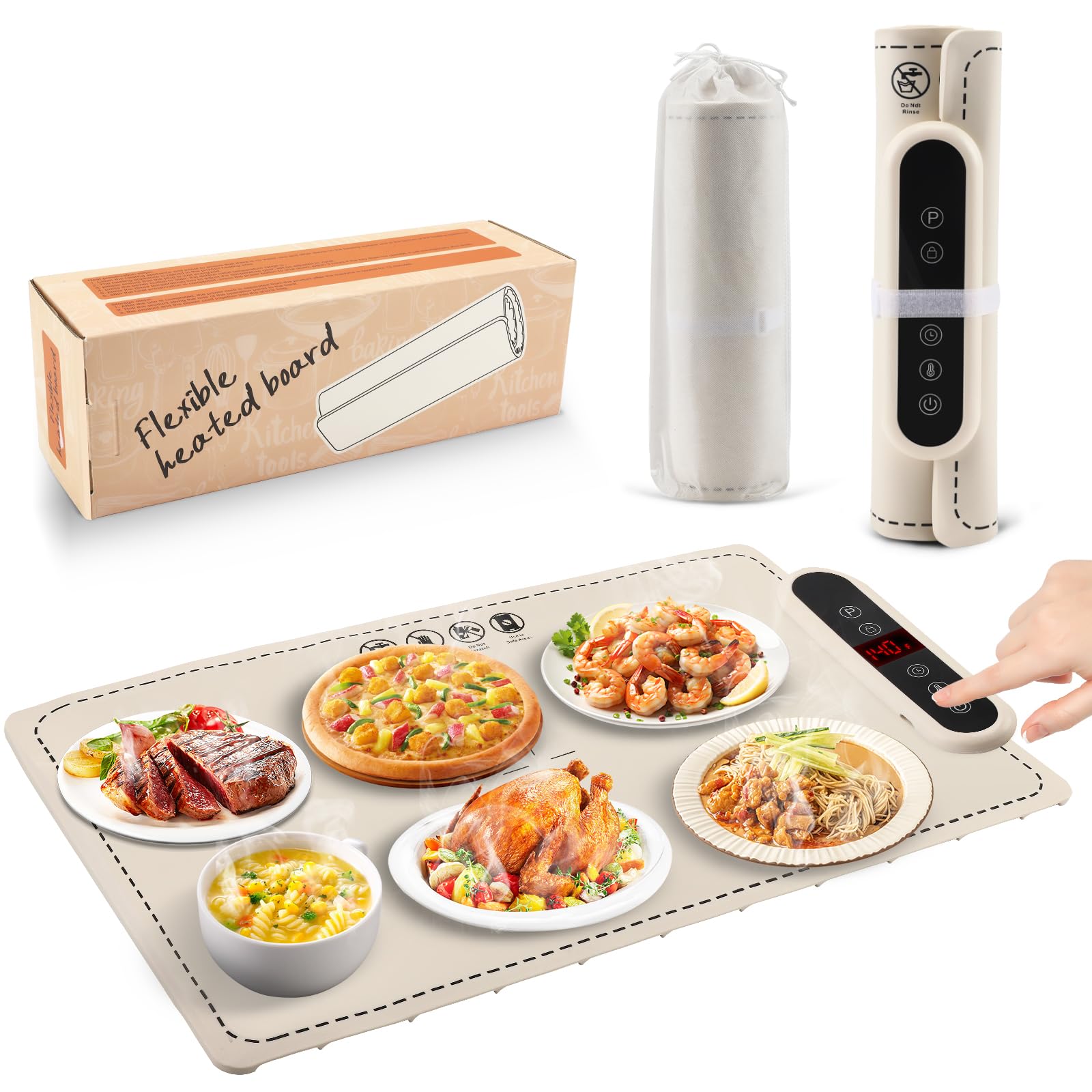 Chauffe Plat Électrique Pliable – Tapis Chauffant en Silicone Nano avec 6 Températures Réglables et Minuteur Pour Buffets, Fêtes & Réunions – 60x38 cm
