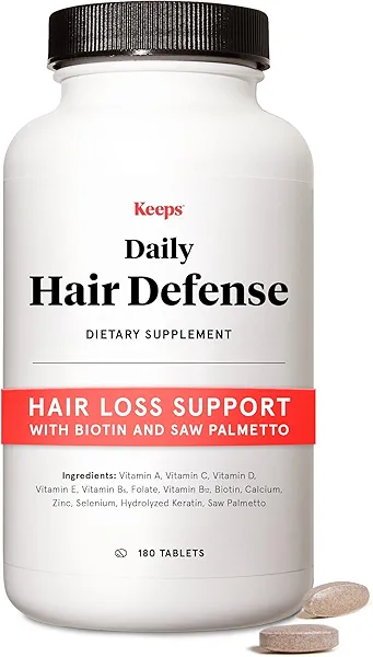 Keeps Daily Hair Supplement, 180 Tablets - Saw Palmetto Promotes Healthy Hair - Biotin, Vitamins A, B6, B12, C, D, Calcium, Selenium & Zinc - Men & Women - 3 Month Supply