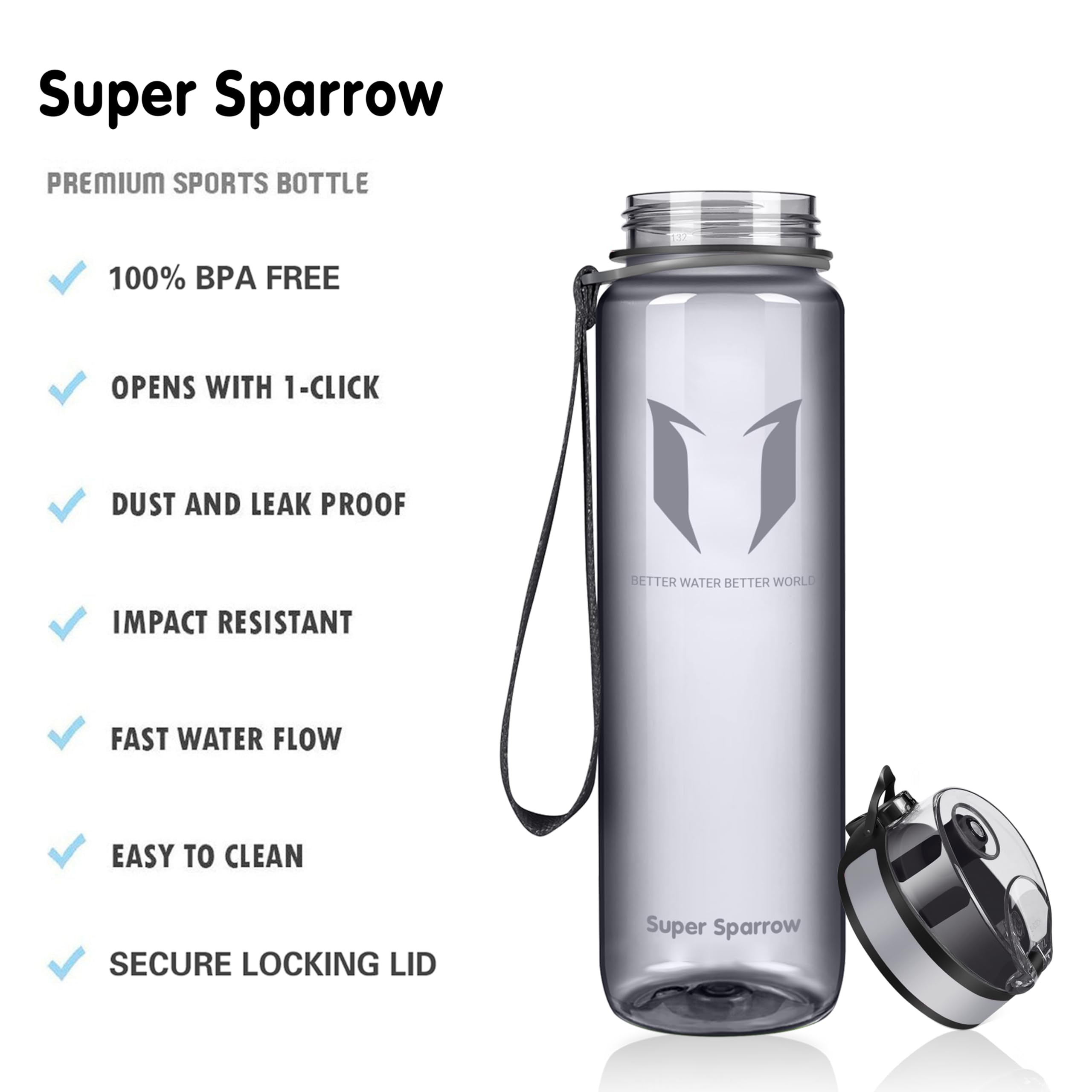Super Sparrow Borraccia Sportiva & Bottiglia Bambini Senza Perdite - 350ml/500ml/750ml/1L/1.5L - Senza BPA