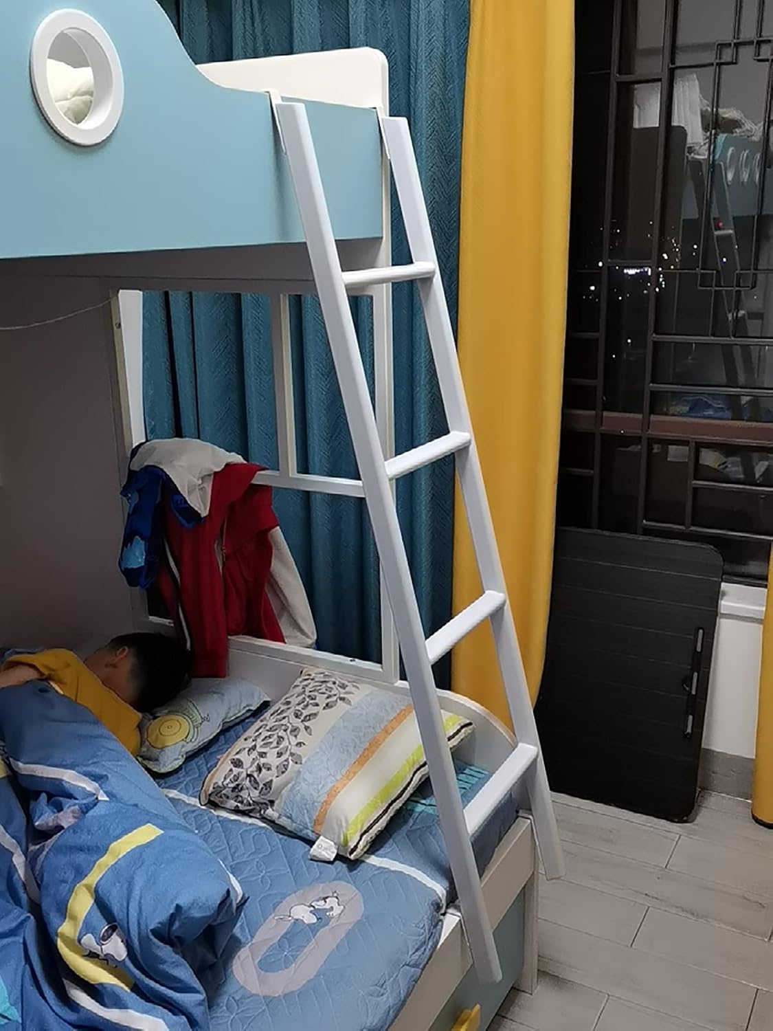 Bunk Bed Ladder Metal Camper Bunk Bed Ladder with Mount Hooks, Space-Saving Twin/RV/Loft Bed Ladder, Easy to Put Together, 150kg Weight Limit (Color : White, Size : 130cm/50)