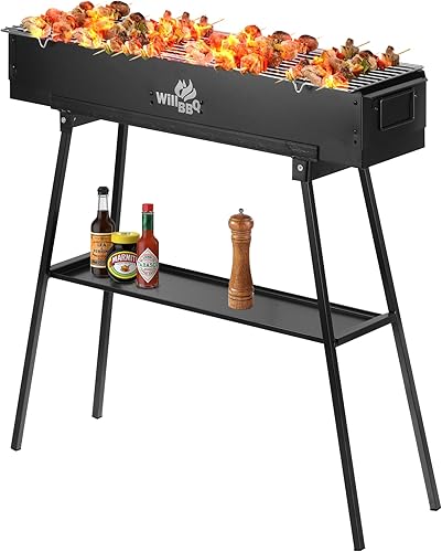 WILLBBQ Parrillas de carbón de calidad comercial, portátil, Hibachi, plegable, para campamento, para fiestas en el patio, uso al aire libre, cocina,