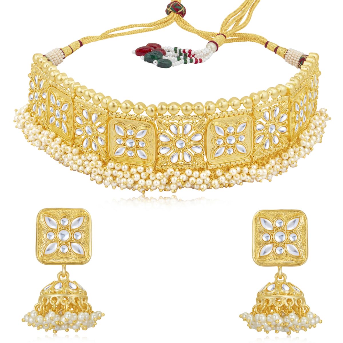 Sukkhi Adorable Kundan Gold Plated Pearl Choker Necklace Set for Women (SKR85702), White, Free Size (B094996GVD) Amazon Price History, Amazon Price Tracker