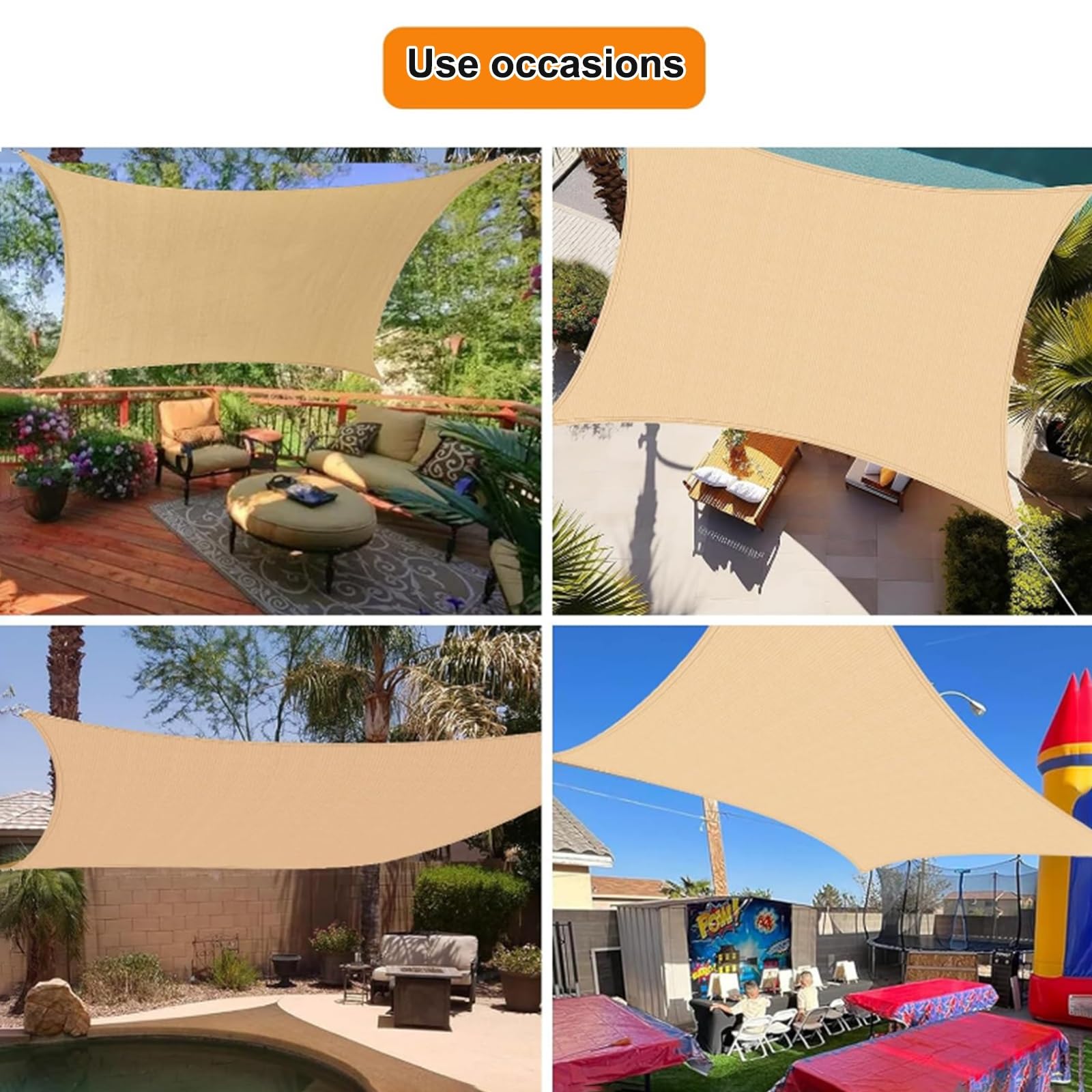 XANAYXWJ Copertura per da Sole Esterna Rettangolare Impermeabile per da Sole a Vela per Cortile, Patio, Prato - Riparo Resistente ai Raggi UV (4x7m)
