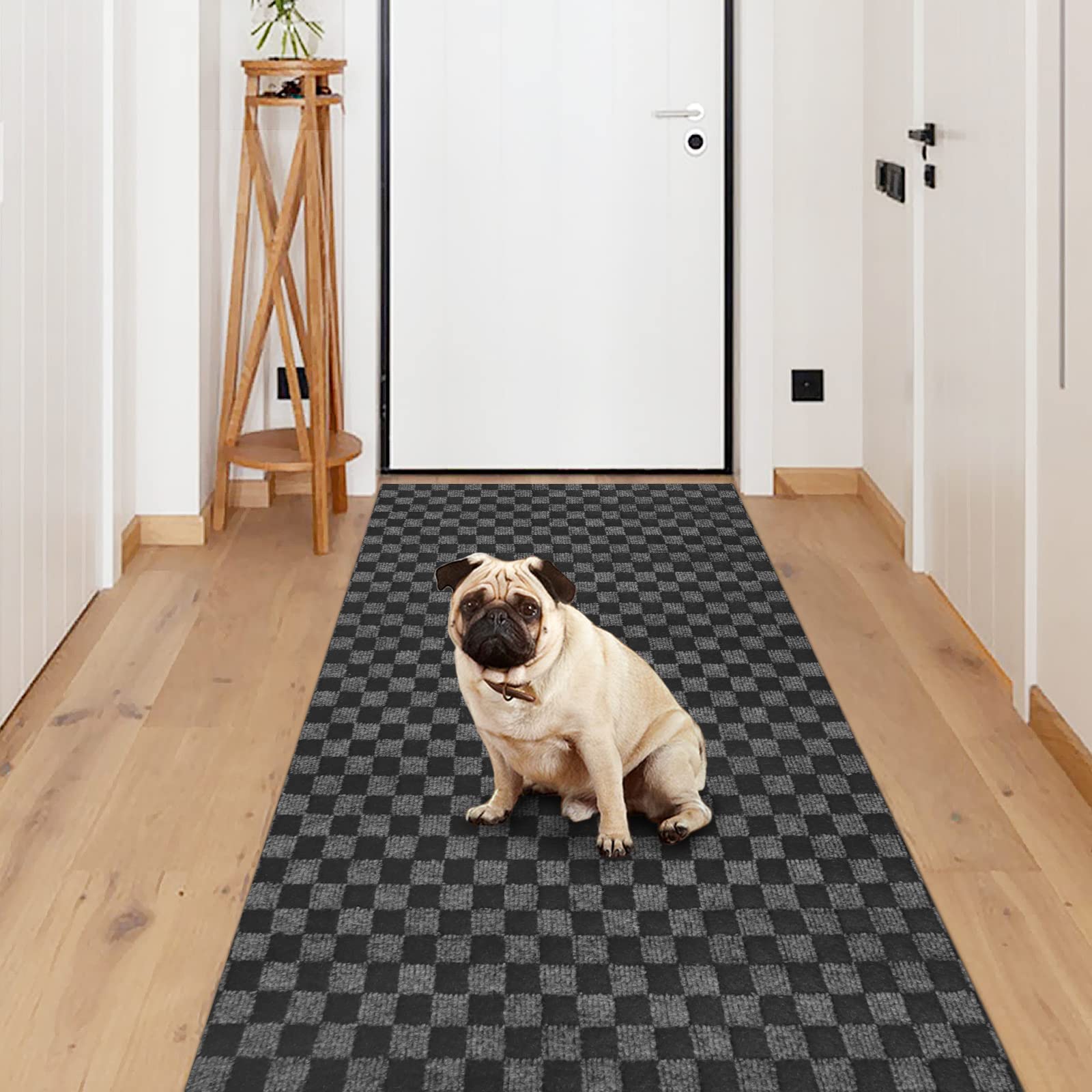 Weidear Hallway Runner Rug with Rubber Backing, Laundry Room Rug Non Slip, Washable Outdoor Indoor Rug Carpet Runner, Customized Area Rugs Mat for Entryway, Balcony, Deck-2FT x 6FT, Gray Checkered