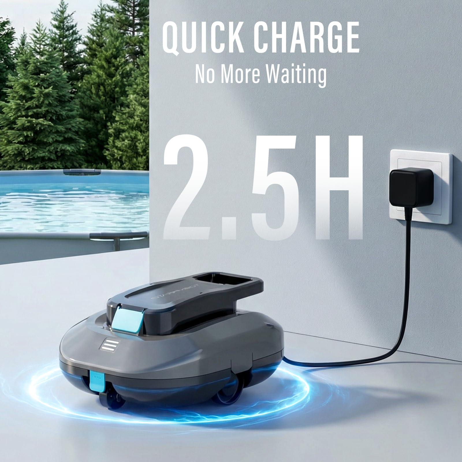STARRYBOT Cordless Robotic Pool Cleaner with Dual high-Efficiency Motors Delivers Strong Suction, Smart Self-Parking,Smart LED Indicator,Pool Vacuum for Above-Ground Flat Pool up to 900 Sq.ft(Gray) — view 5