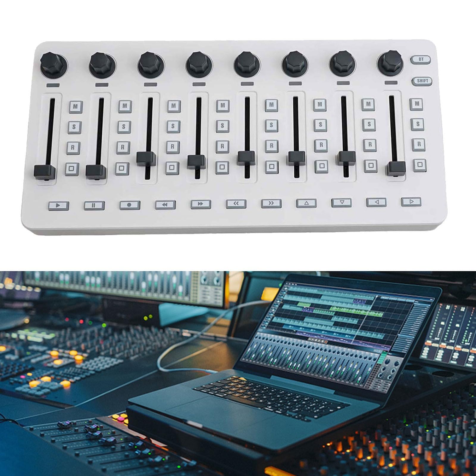 M-VAVE Wireless para controlador MIDI con 43 teclas, 8 perillas y conexión BT/USB-C, consola de mezcla portátil para producción DAW Studio, batería de 780 mAh, color blanco