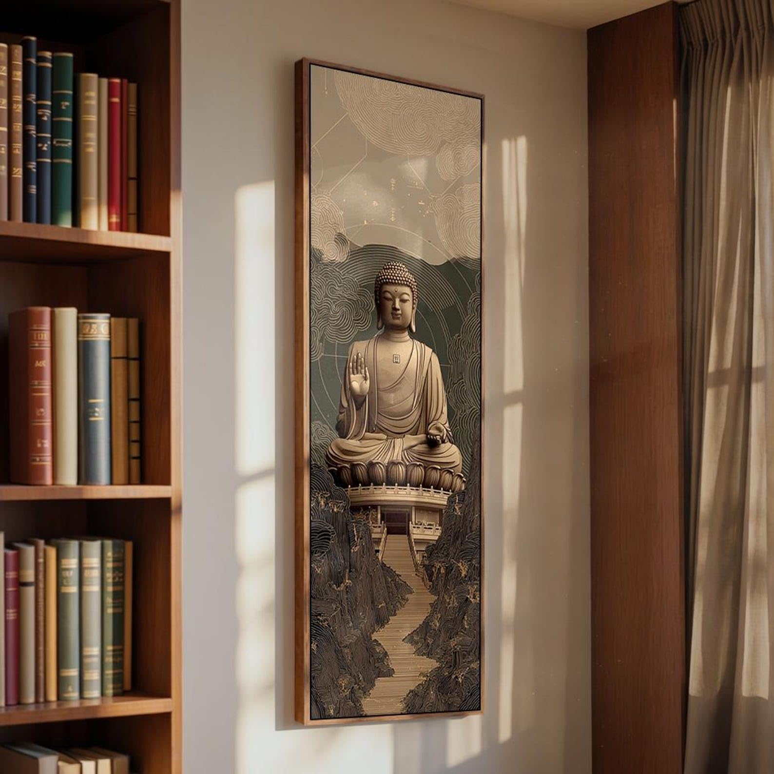 YUSUZHU Arte buddista, quadro astratto su tela alto e sottile, stampa buddista verticale lunga per ufficio o corridoio, opera d'arte lunga e stretta (35x105 cm/senza cornice)